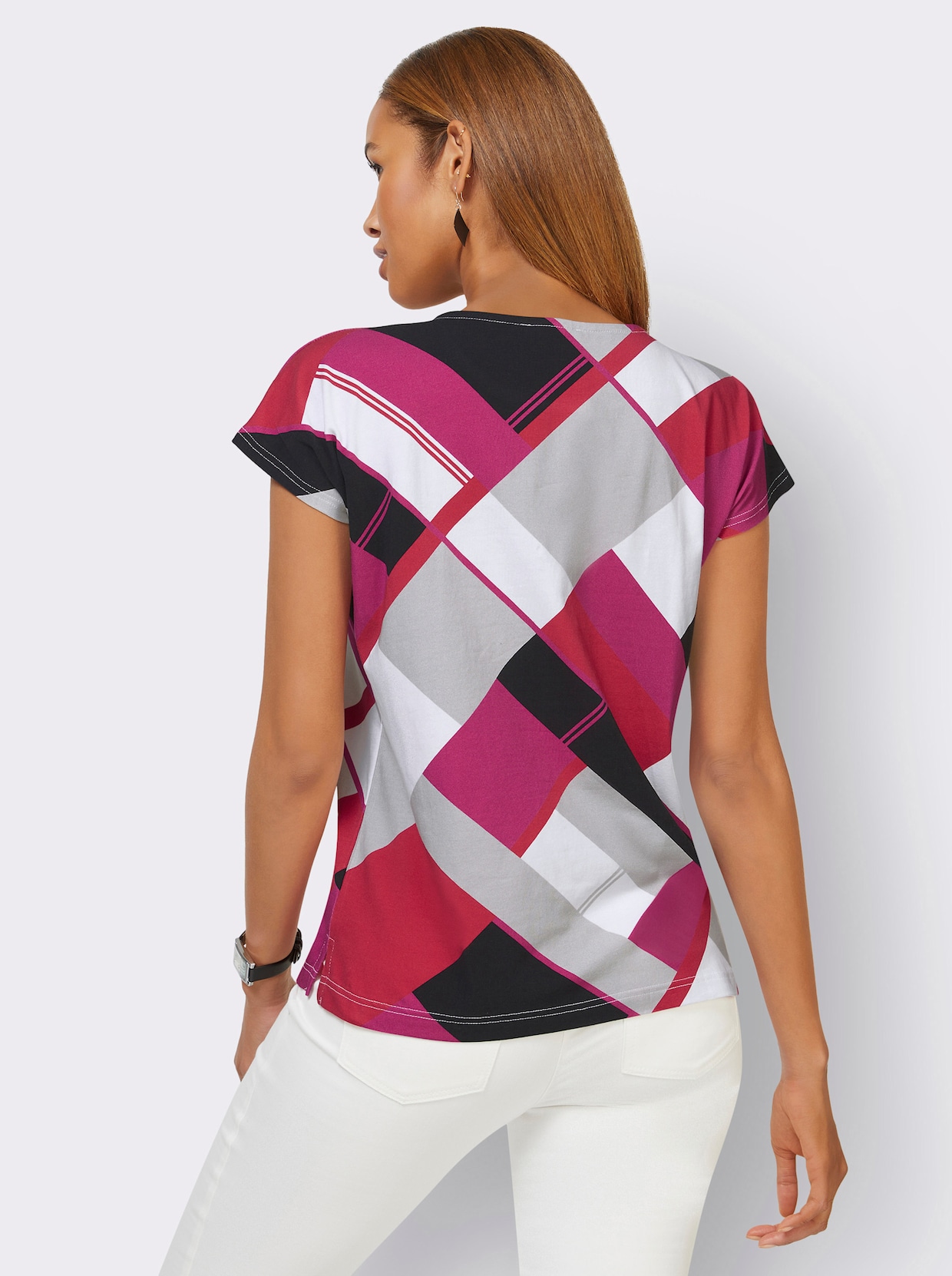 Shirt - weiss-fuchsia-bedruckt