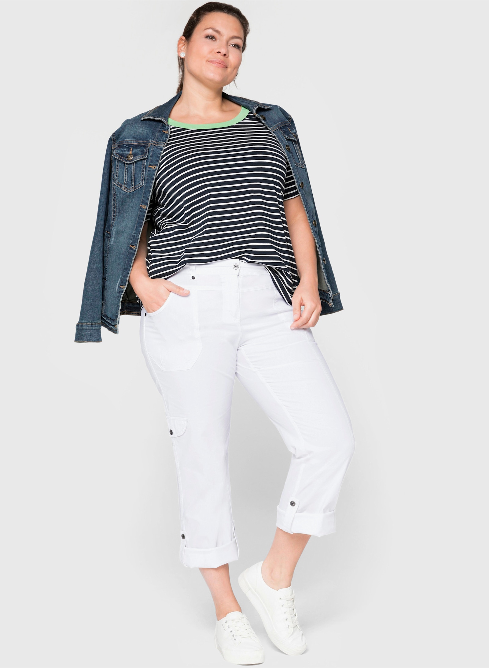 sheego Cargohose mit Krempelfunktion - weiss