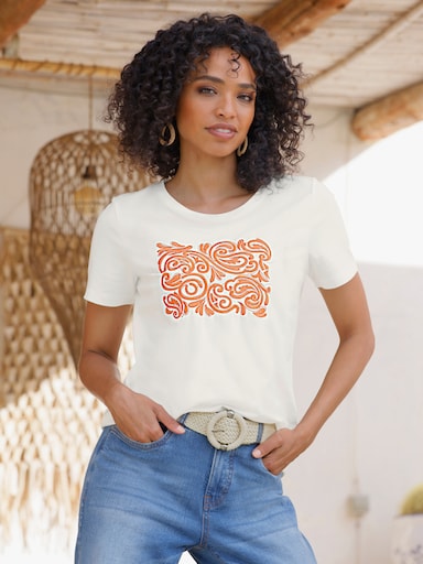 heine T-shirt à manches courtes - écru-papaye
