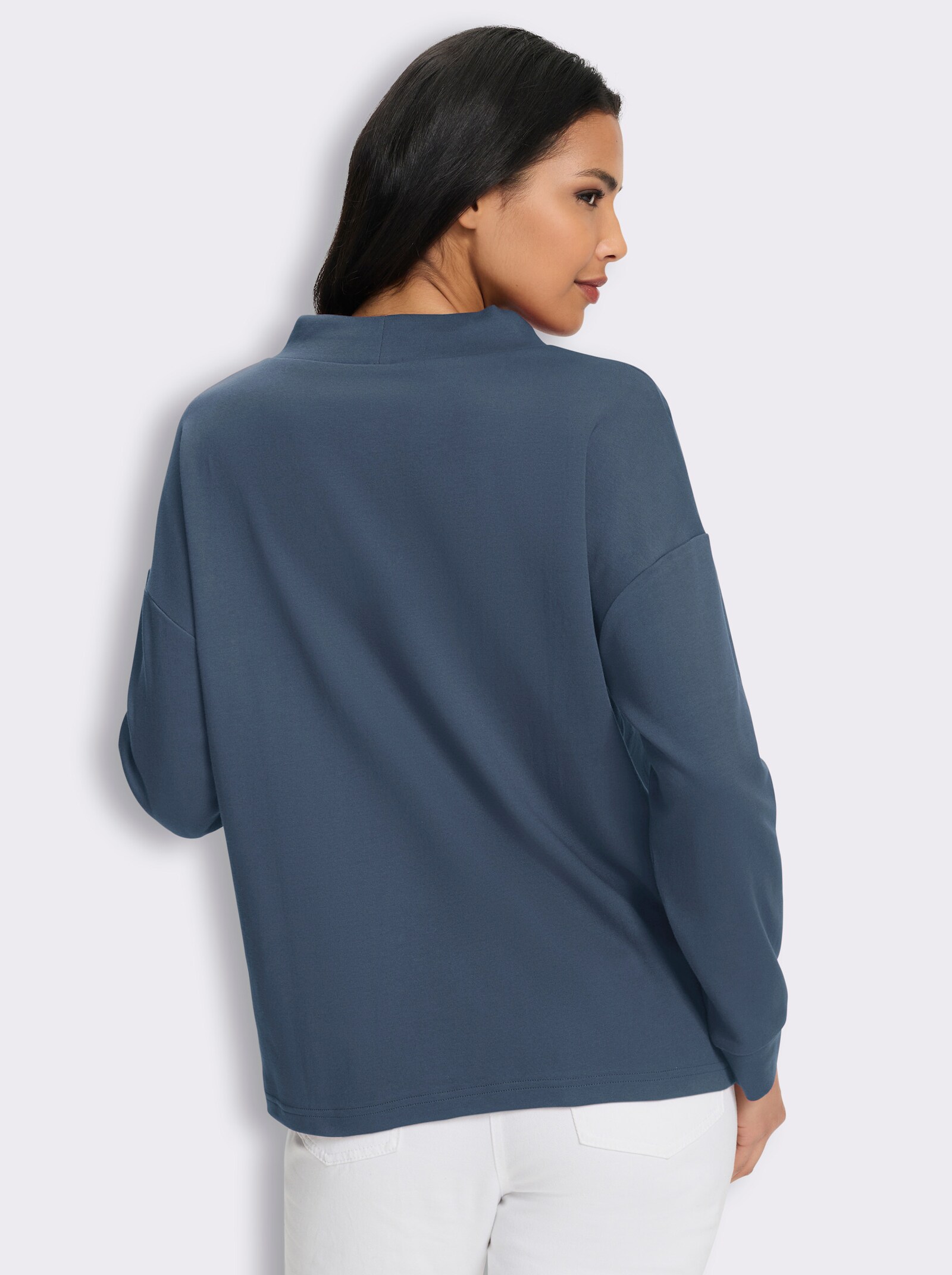  Stehkragenshirt in Interlock-Qualität - rauchblau-schwarz