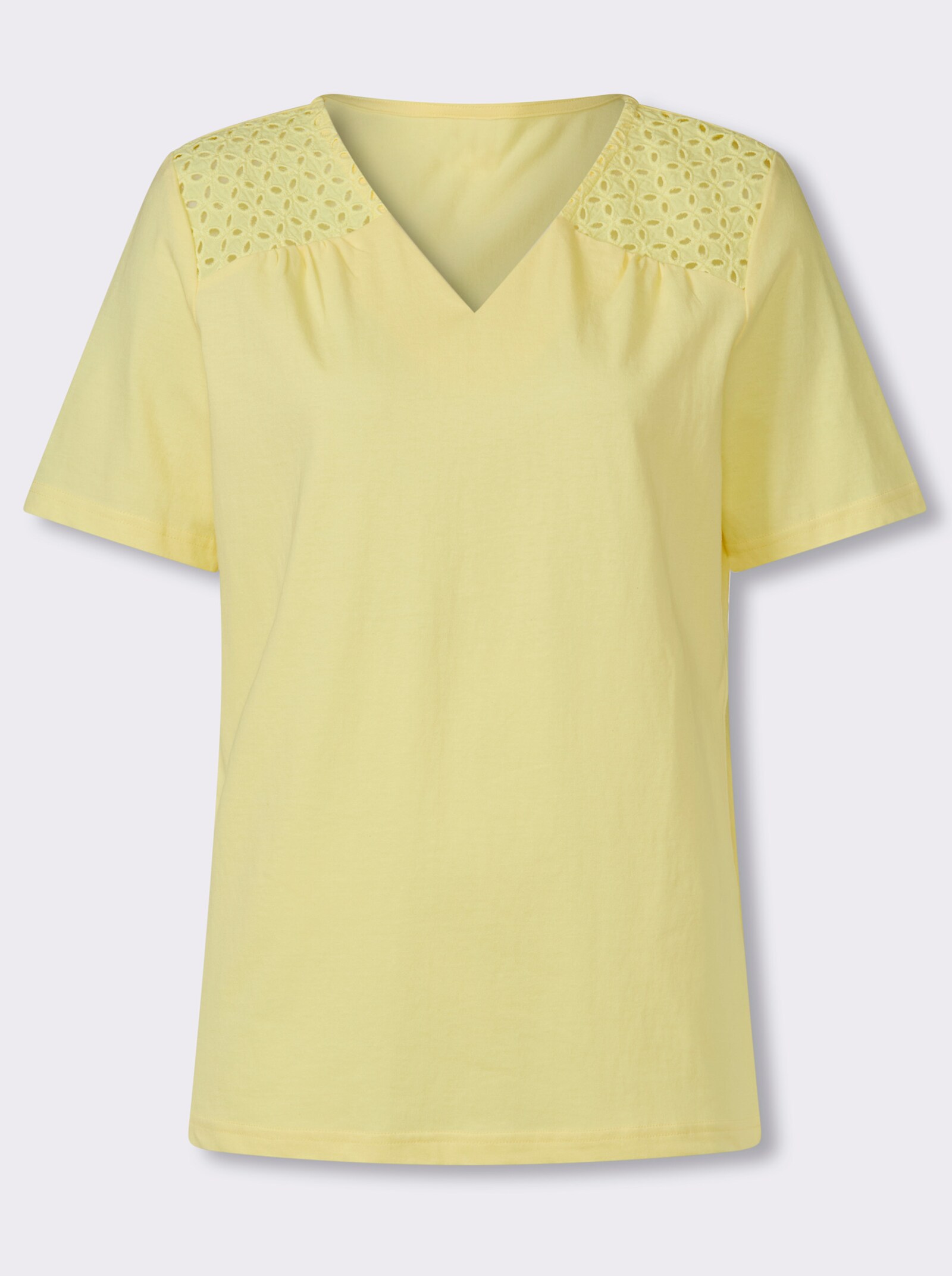 Kurzarmshirt mit Spitzendetails - zitrone