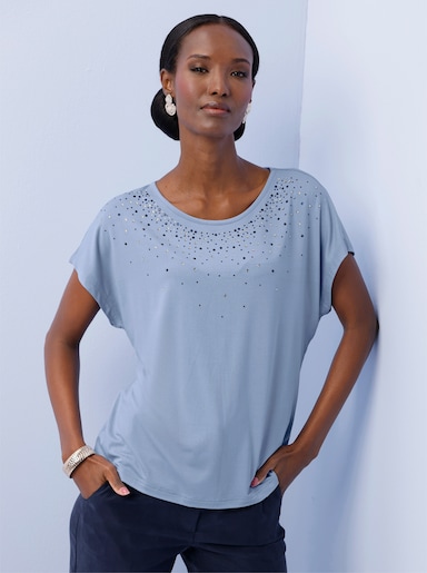 Kurzarmshirt mit funkelnden Glitzersteinchen - himmelblau
