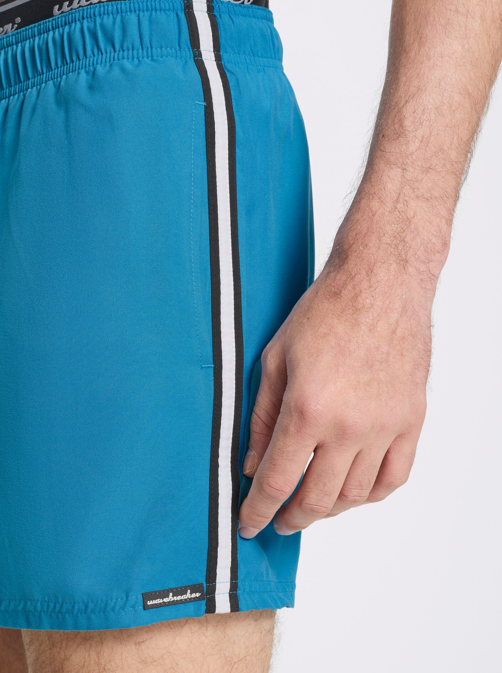 Badehose mit seitlichen Kontraststreifen - mittelblau