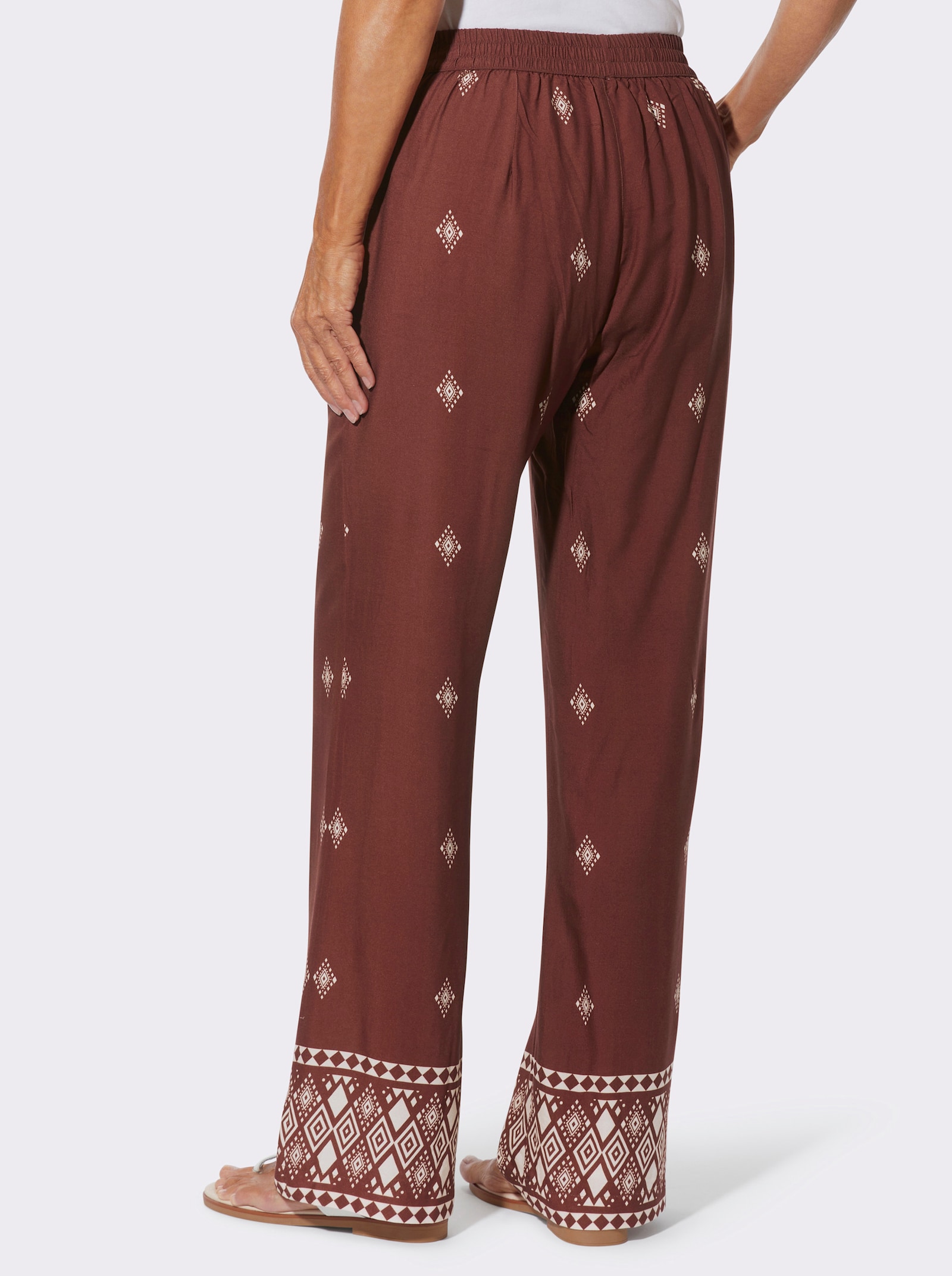 Druckhose mit Allover-Druck - rostrot-elfenbein-bedruckt