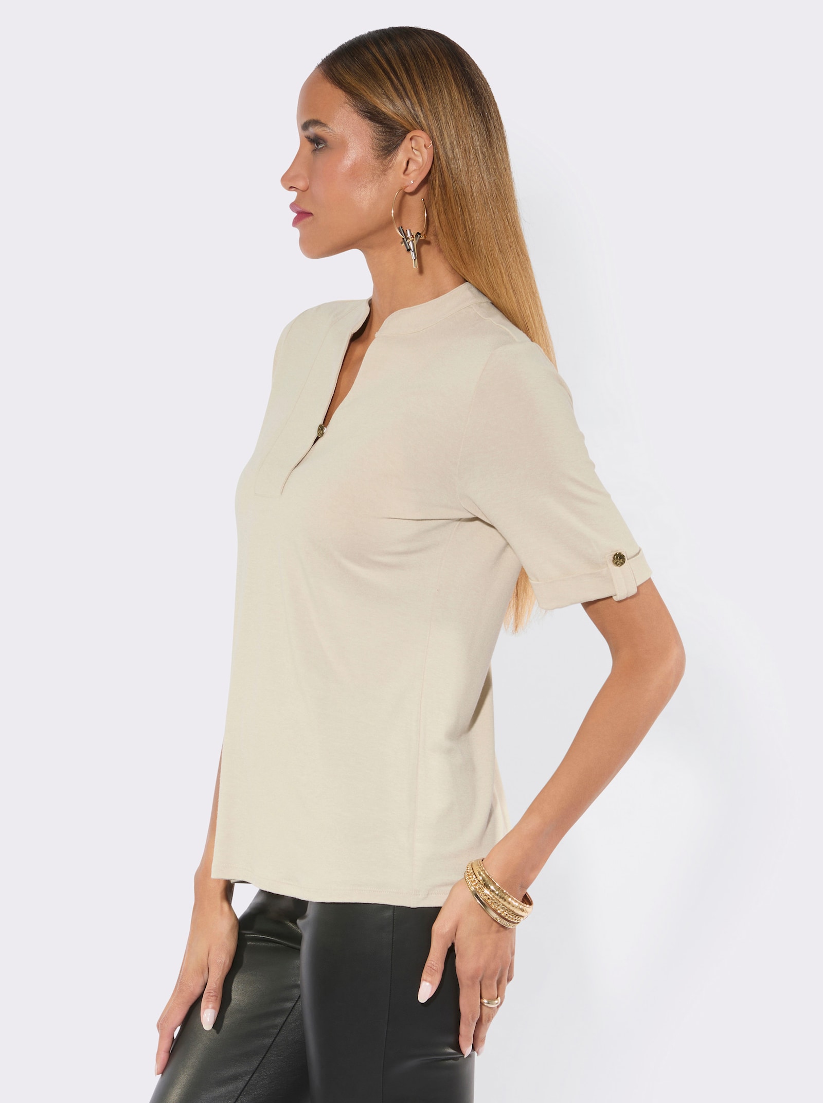 Shirt mit Schlingenknopf-Verschluss - sand