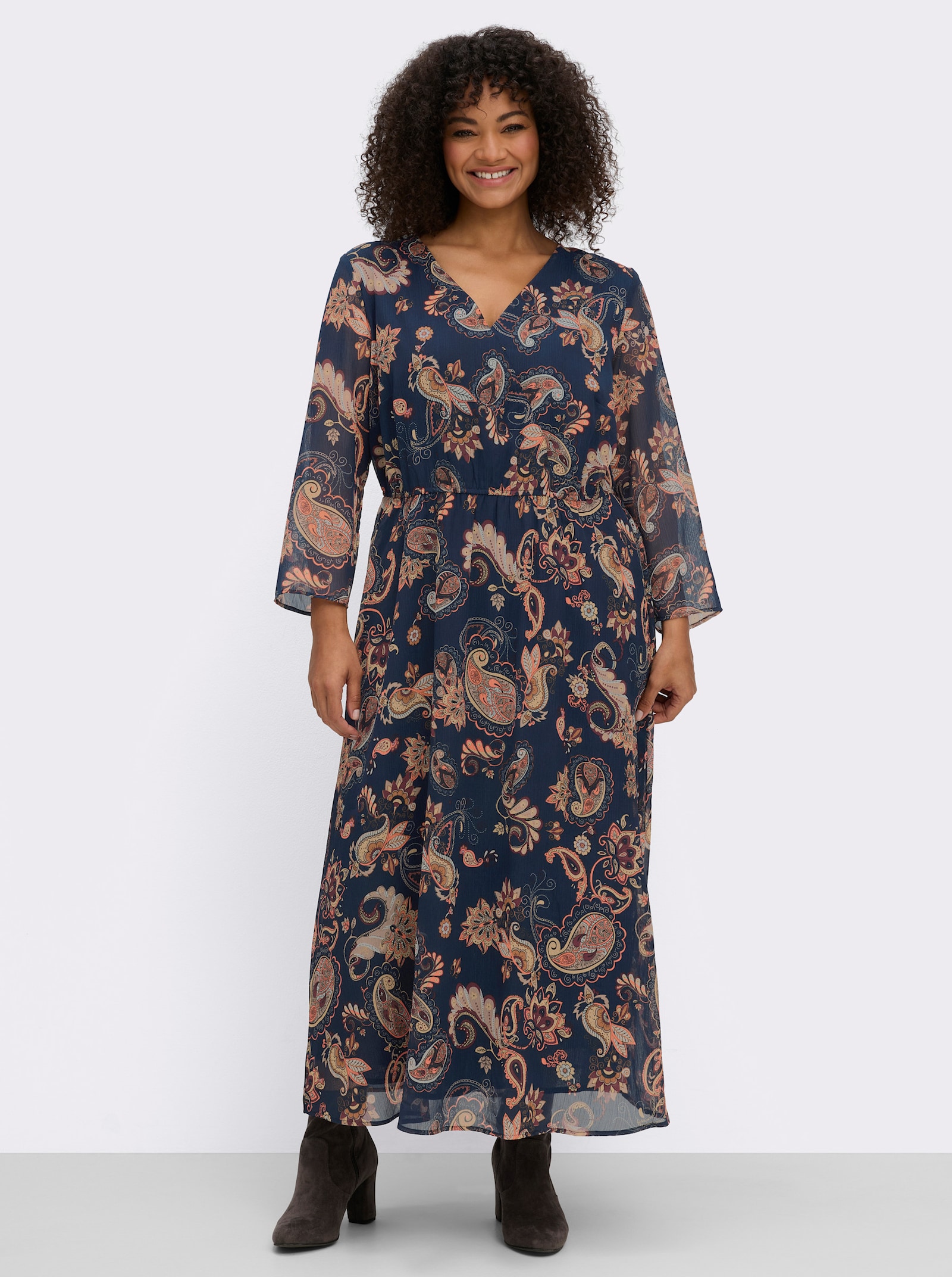 Maxikleid aus Chiffon, mit Floral-Print - dunkelblau-gemustert