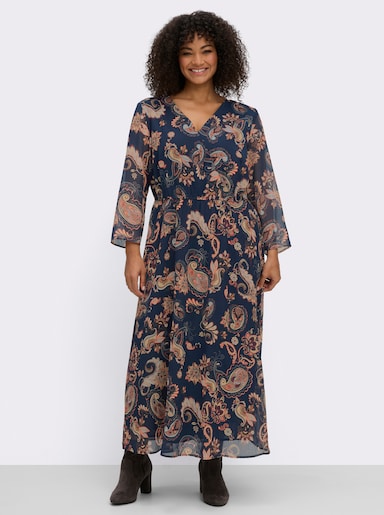 Maxikleid aus Chiffon, mit Floral-Print - dunkelblau-gemustert