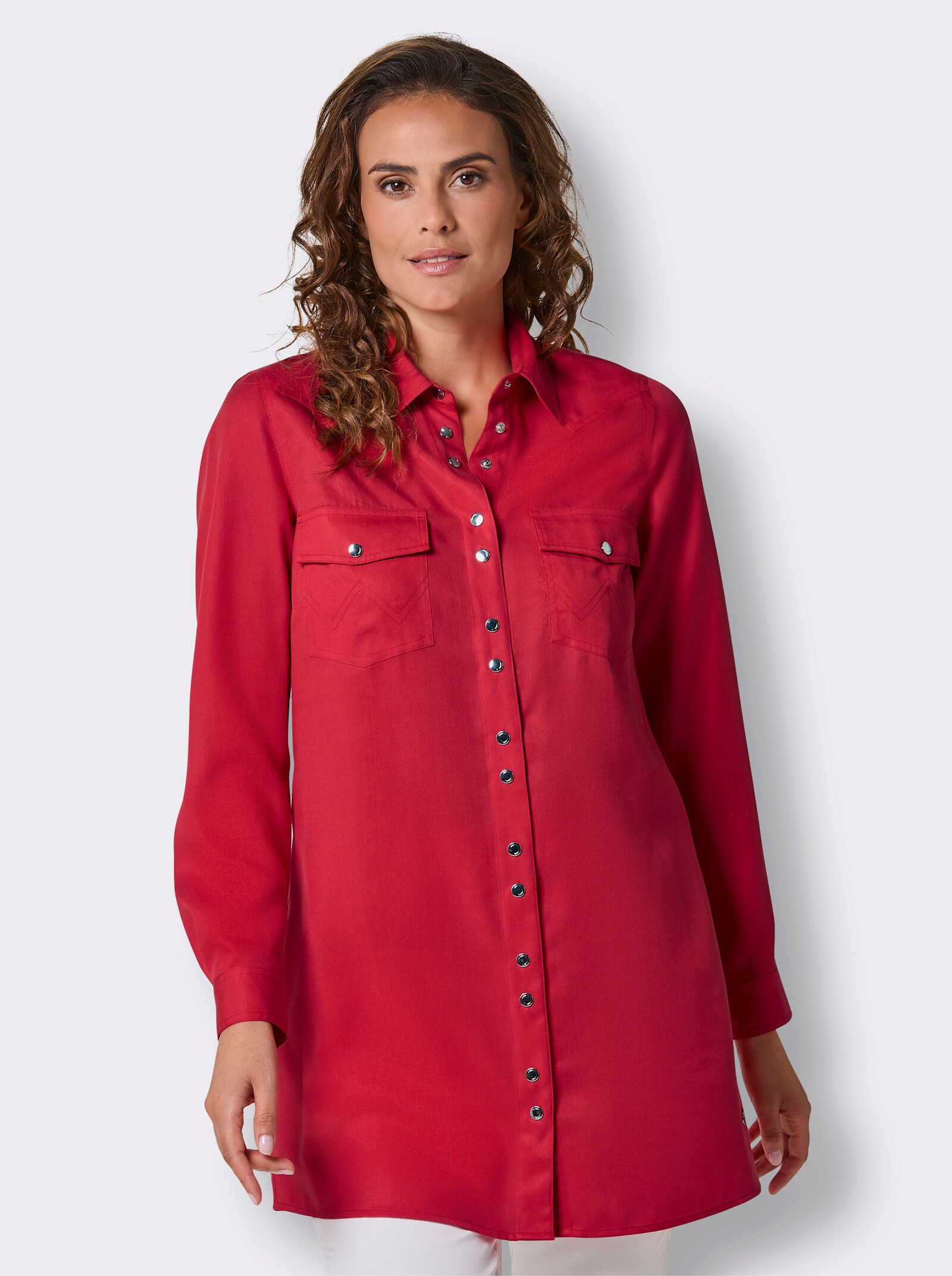 CREATION L PREMIUM Longbluse mit Druckknöpfen - erdbeere