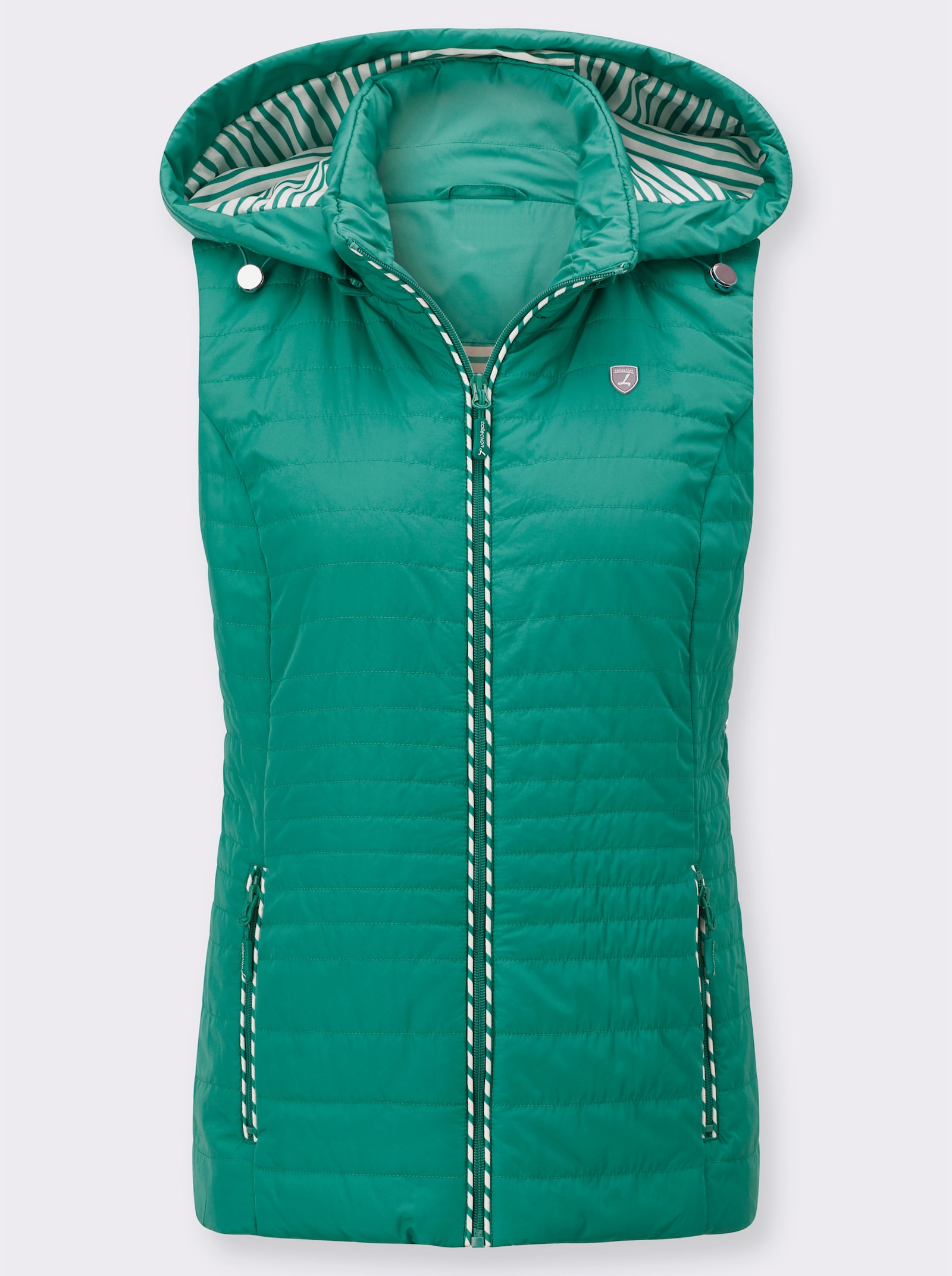 Gilet met capuchon en gestreepte voering - smaragdgroen