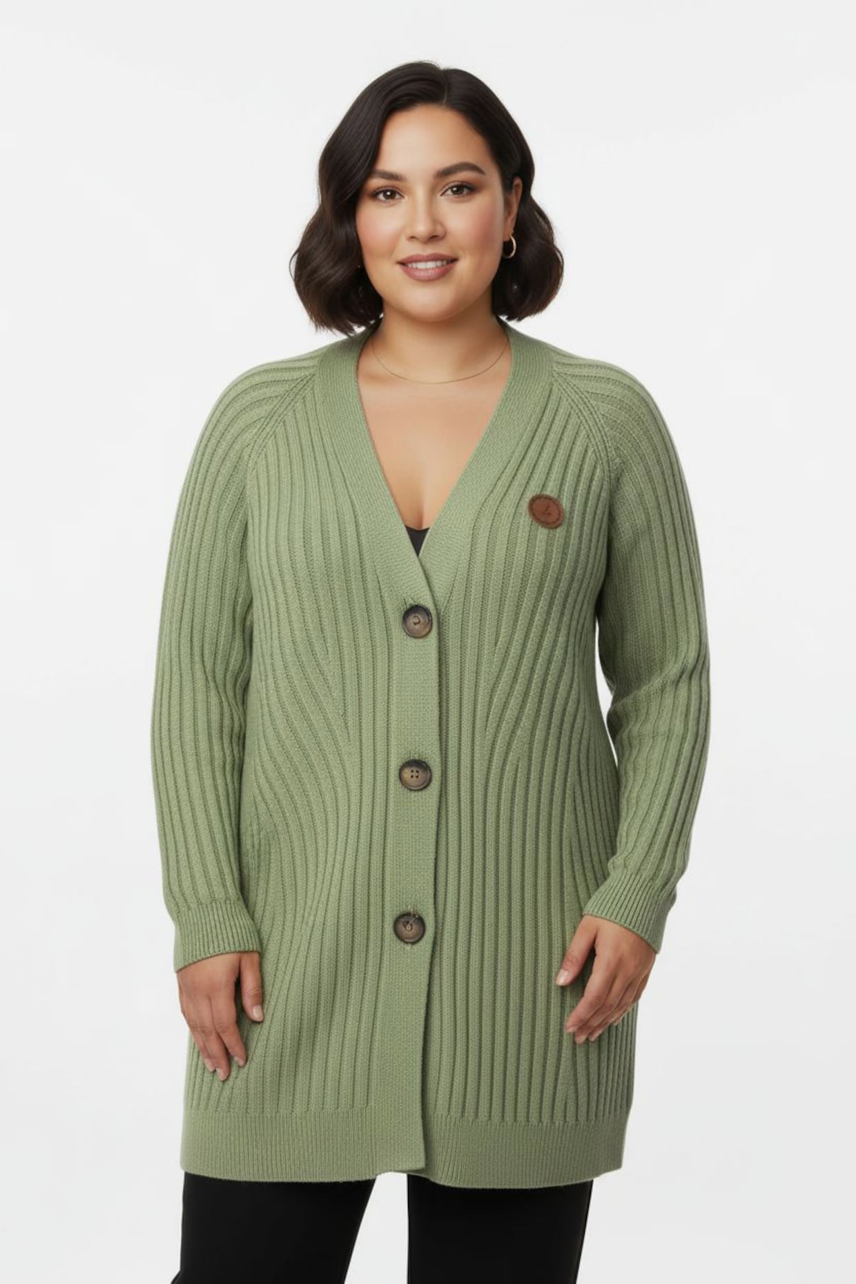 Longstrickjacke in Ripp-Optik - eucalyptus