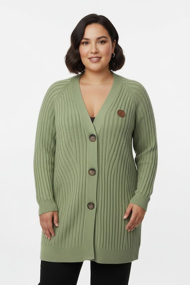 Longstrickjacke in Ripp-Optik - eucalyptus