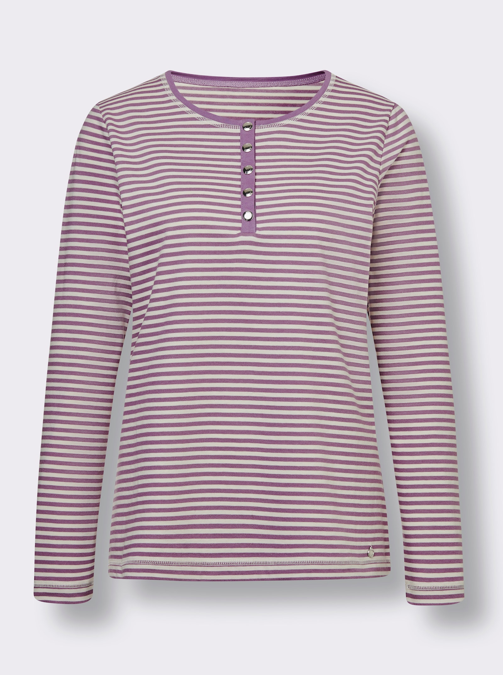 CREATION L PREMIUM Rundhalsshirt im Ringel-Dessin - violett-ecru-geringelt
