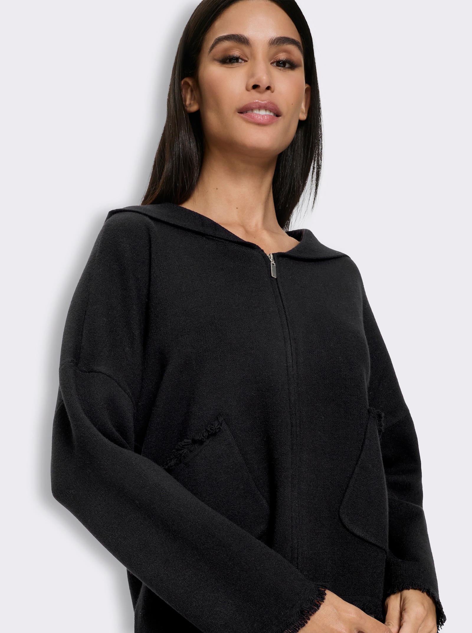 heine Kapuzenstrickjacke im Oversize-Stil - schwarz