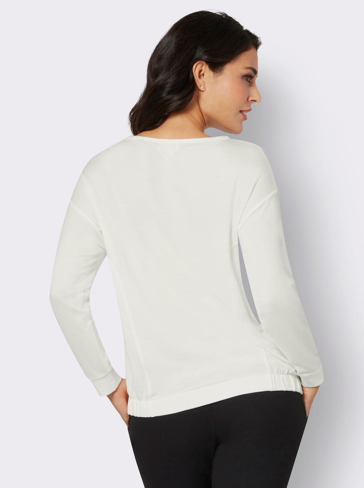 Shirt met ronde hals - ecru/lichtblauw bedrukt
