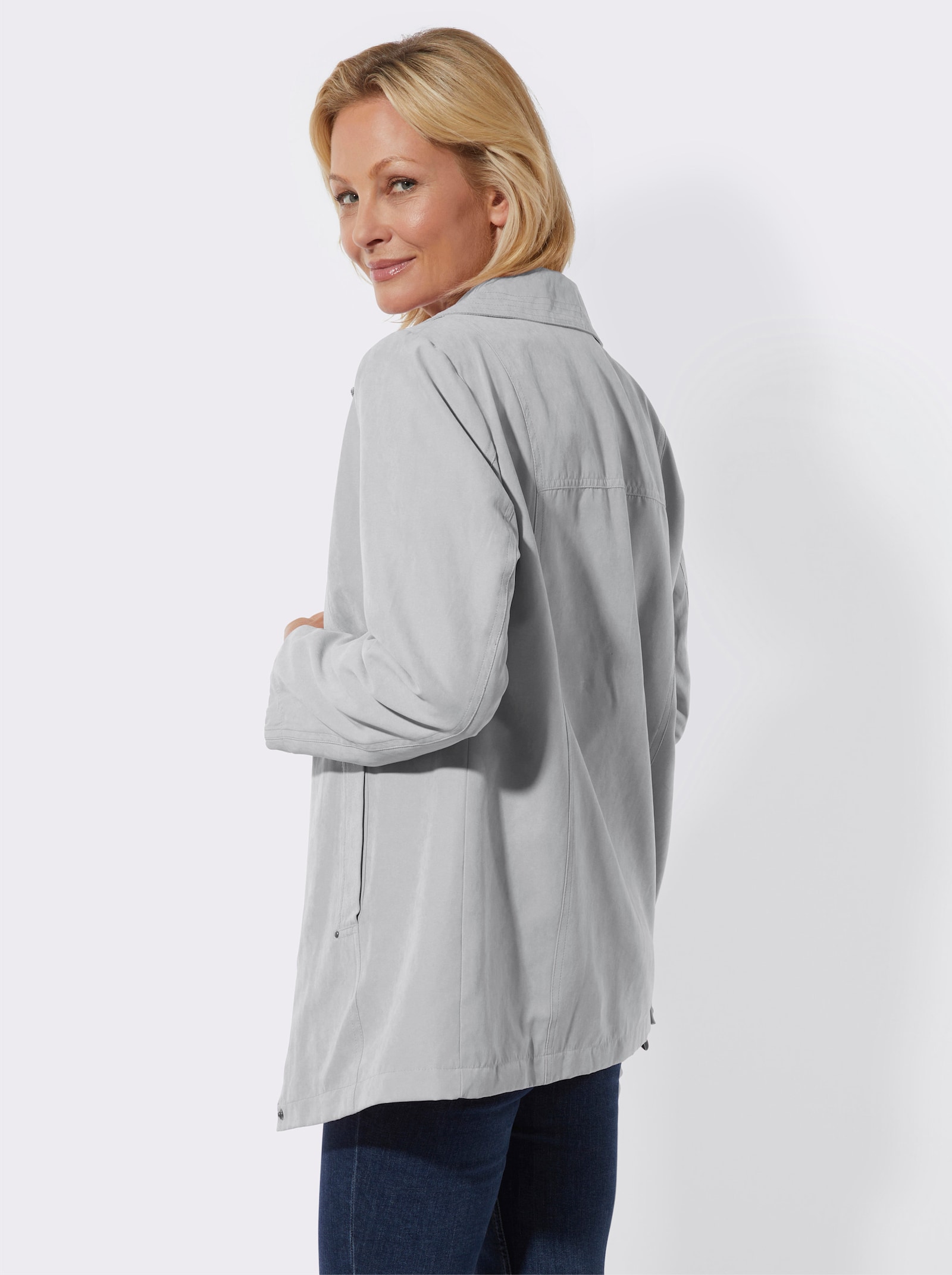 Übergangsjacke in Veloursleder-Optik - hellgrau