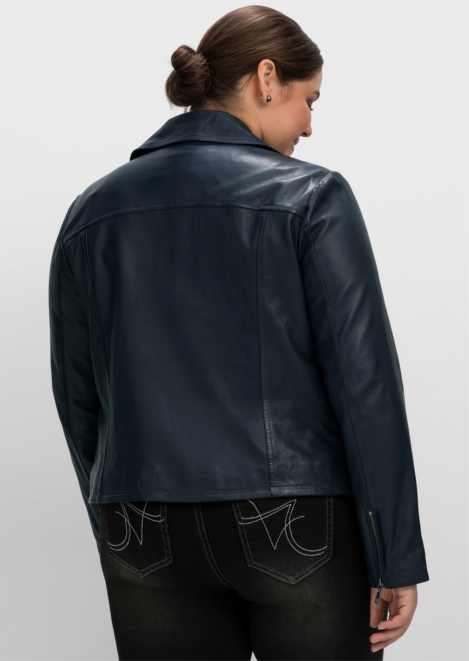 sheego Bikerjacke aus weichem Lammnappa-Leder - nachtblau