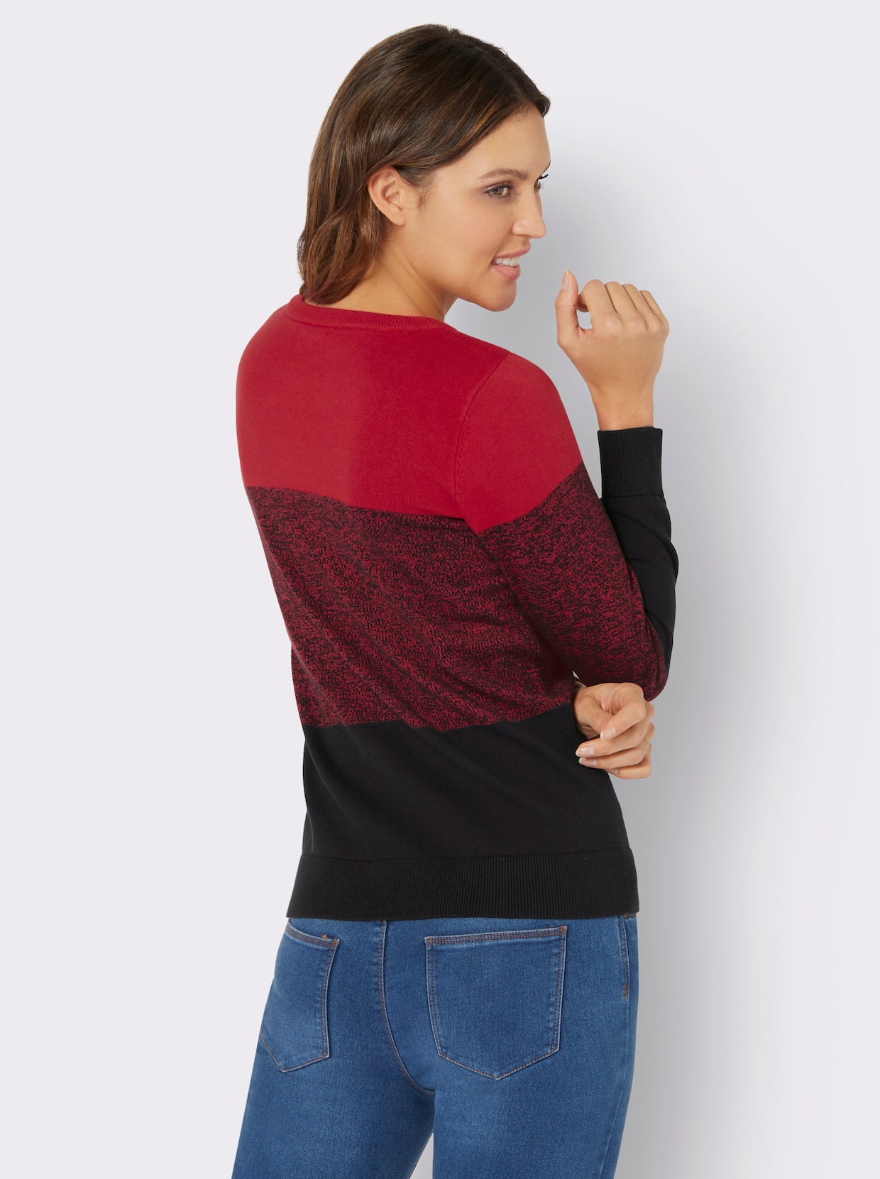 Langarm-Pullover - rot-schwarz-gemustert