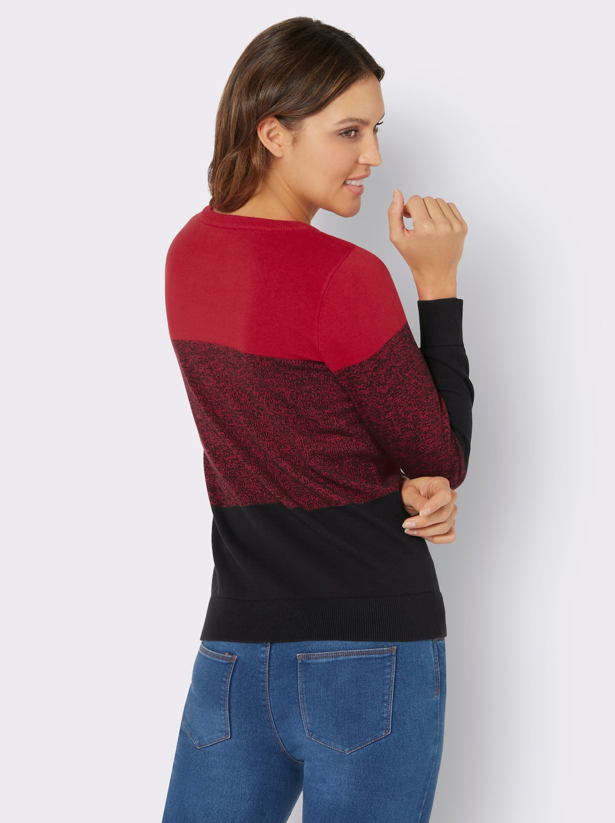 Pullover met ronde hals - rood/zwart gedessineerd