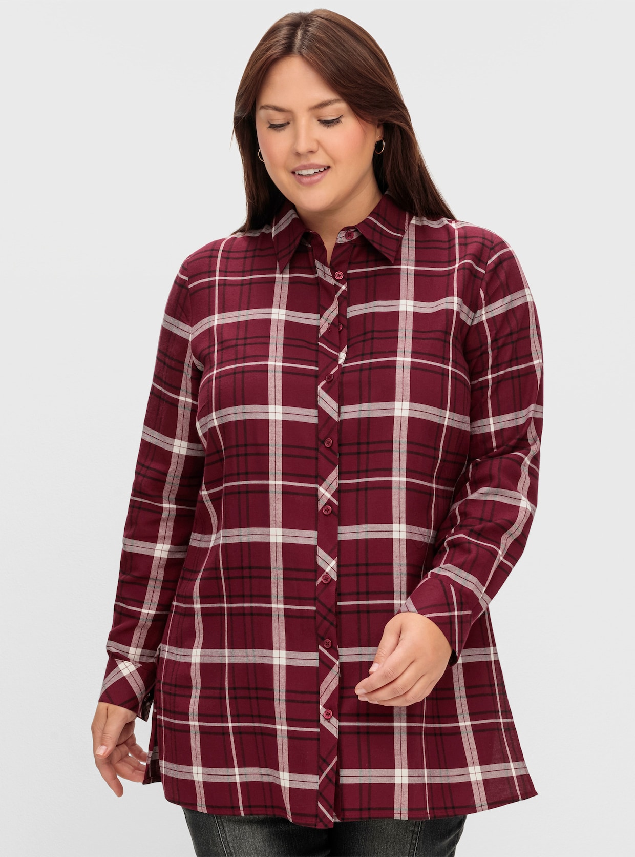 sheego Overhemdblouse - wijnrood geruit