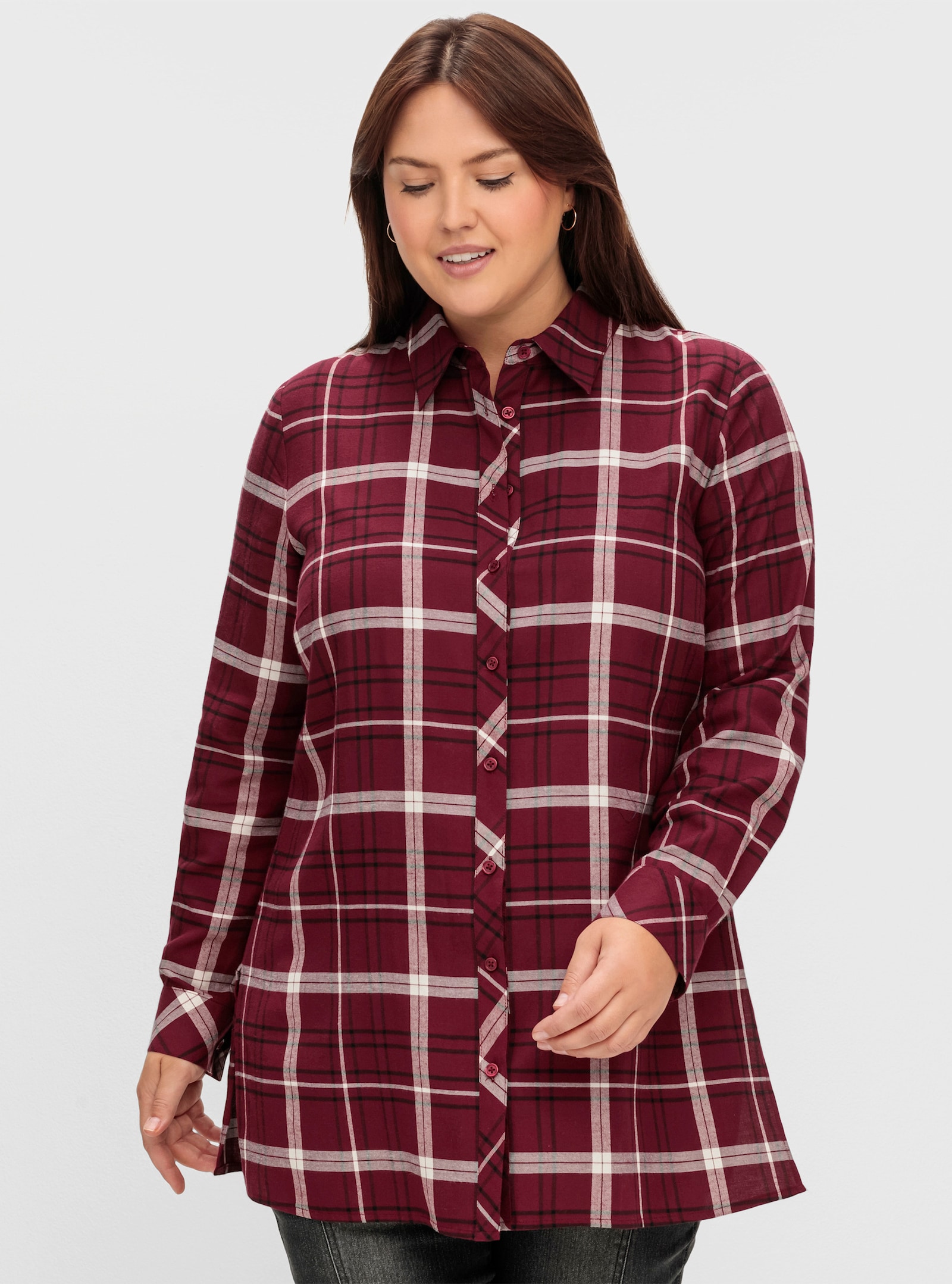 sheego Overhemdblouse met ruitpatroon - wijnrood geruit
