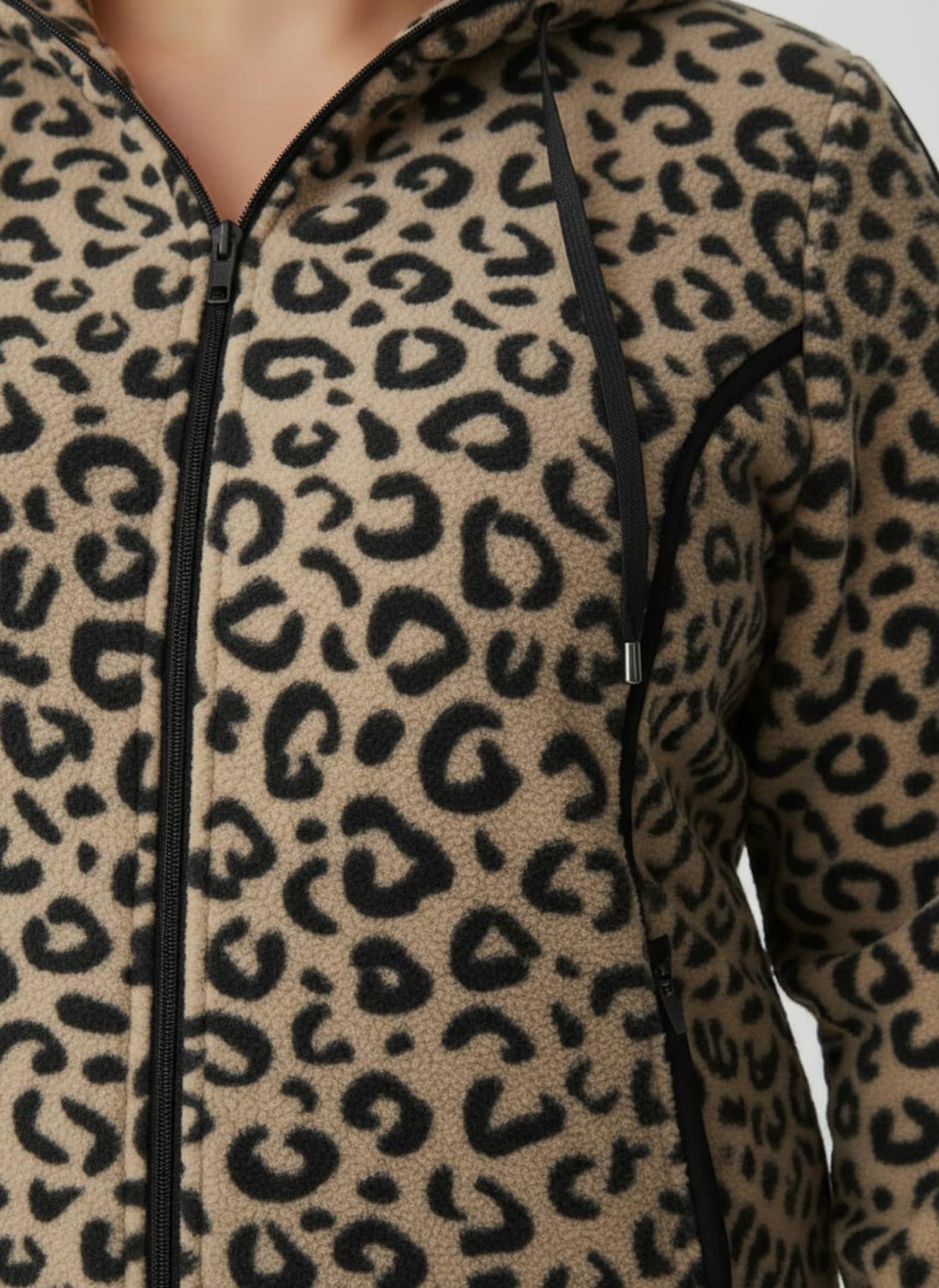 Fleecejacke im Leo-Dessin - camel-schwarz-bedruckt