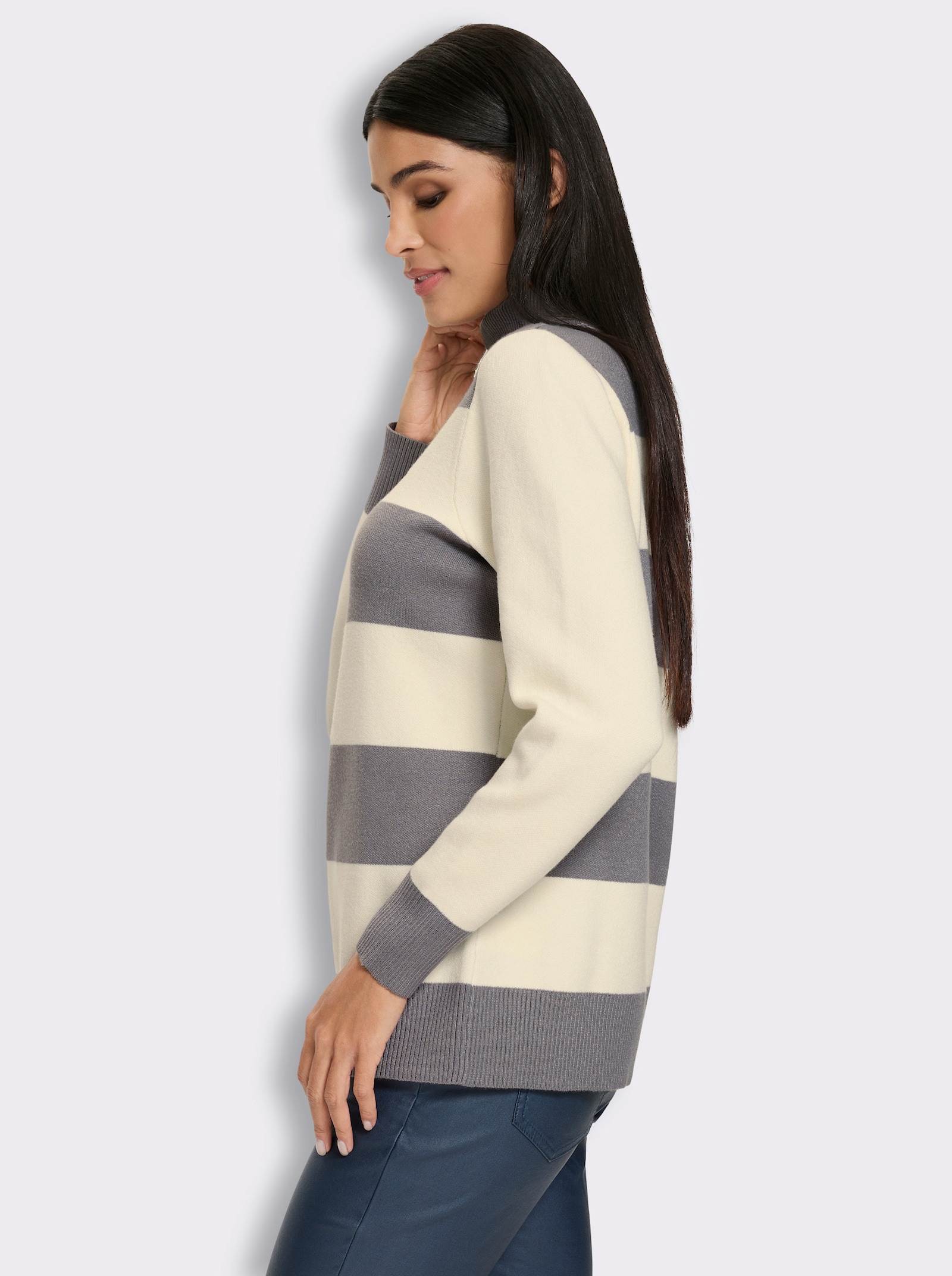 heine Rollkragenpullover mit Blockstreifen - grau-champagner-gestreift