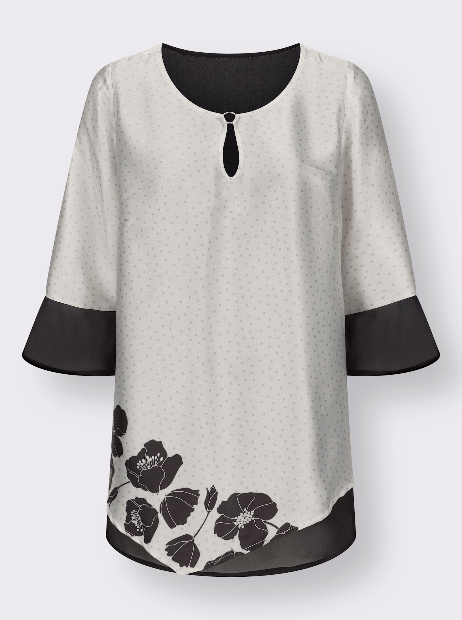 Tunika im Lagen-Look - champagner-schwarz-bedruckt