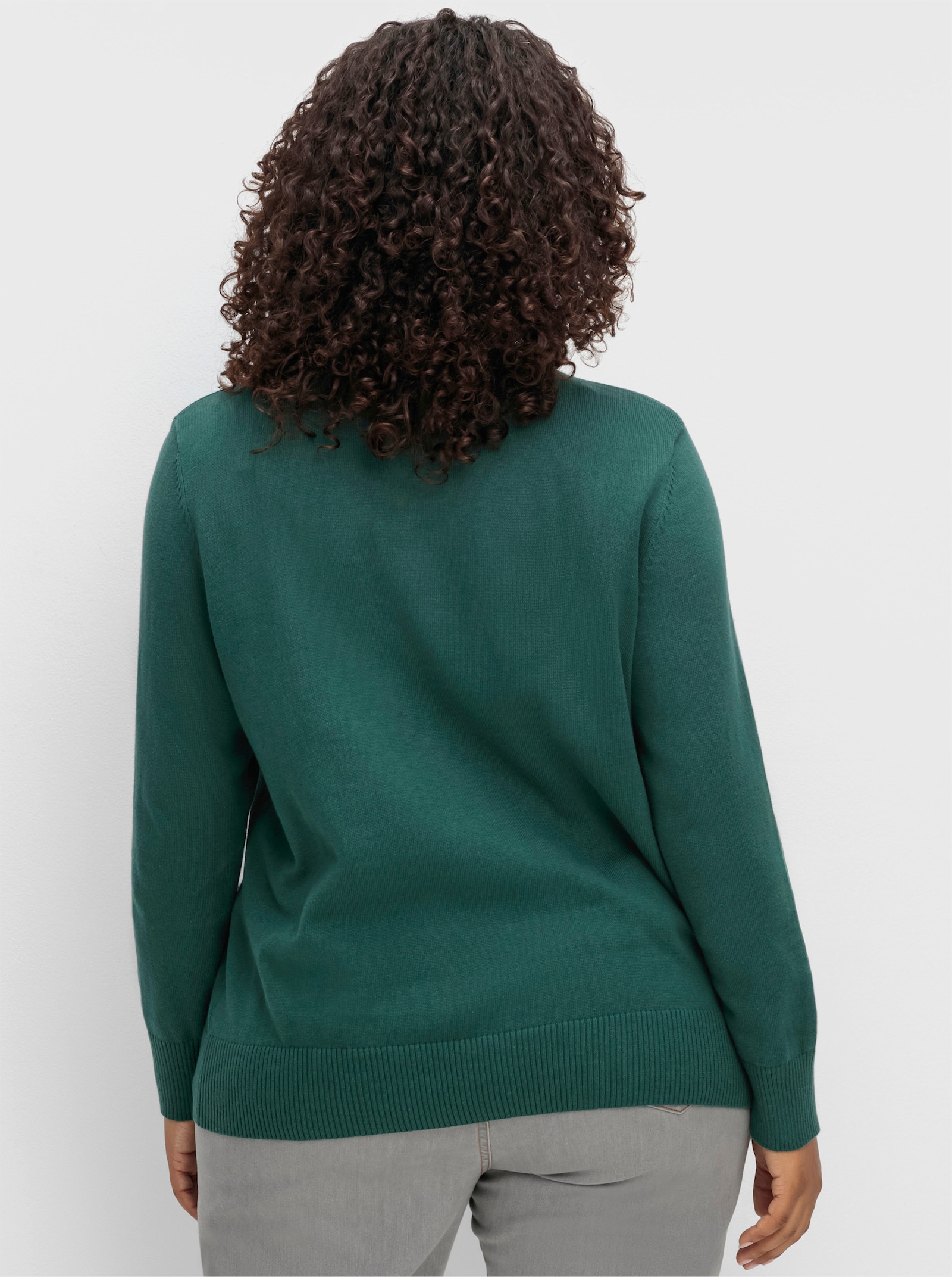 Strickpullover mit geripptem Stehkragen - tanne