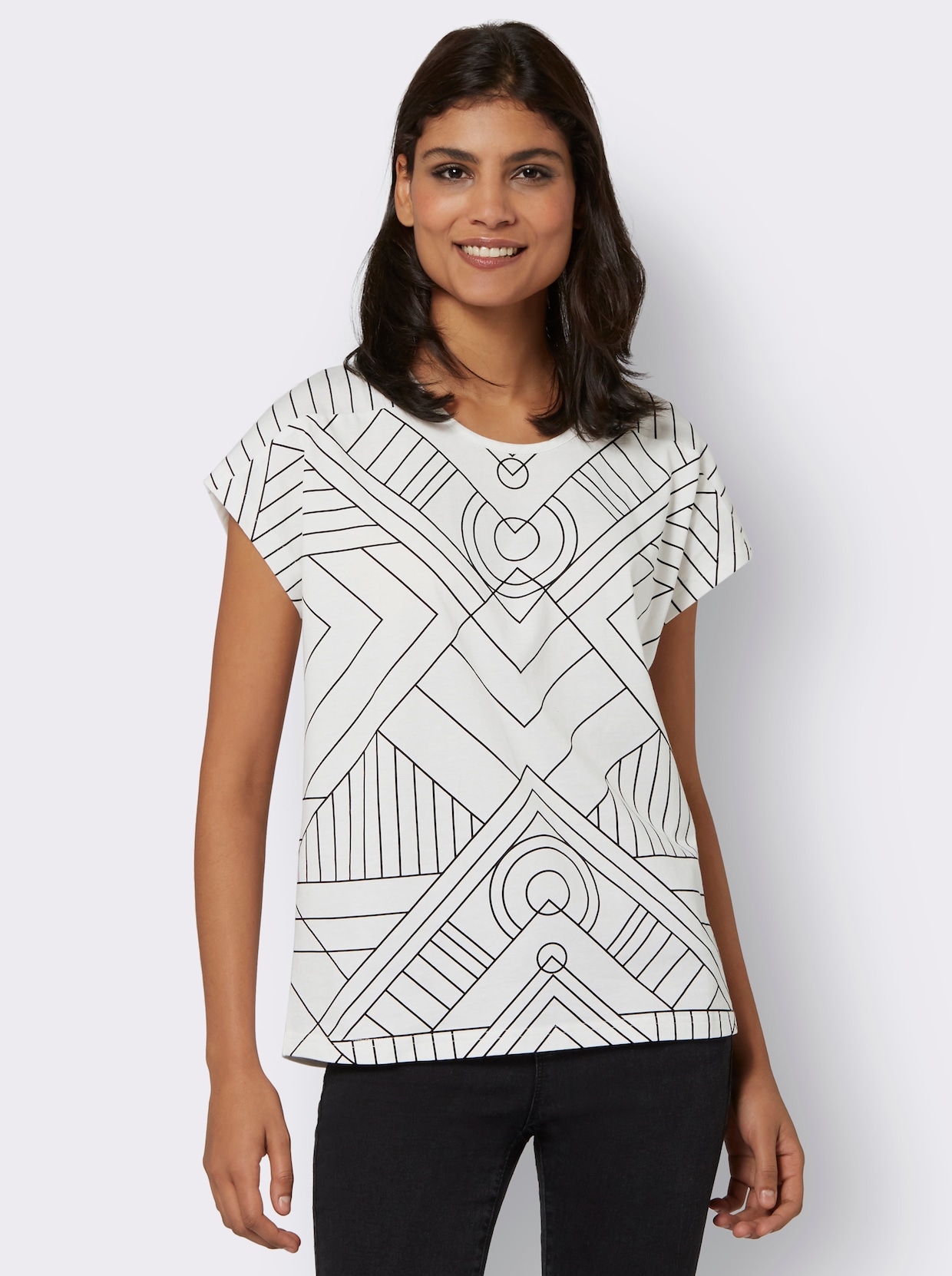 Shirt met ronde hals - ecru geprint