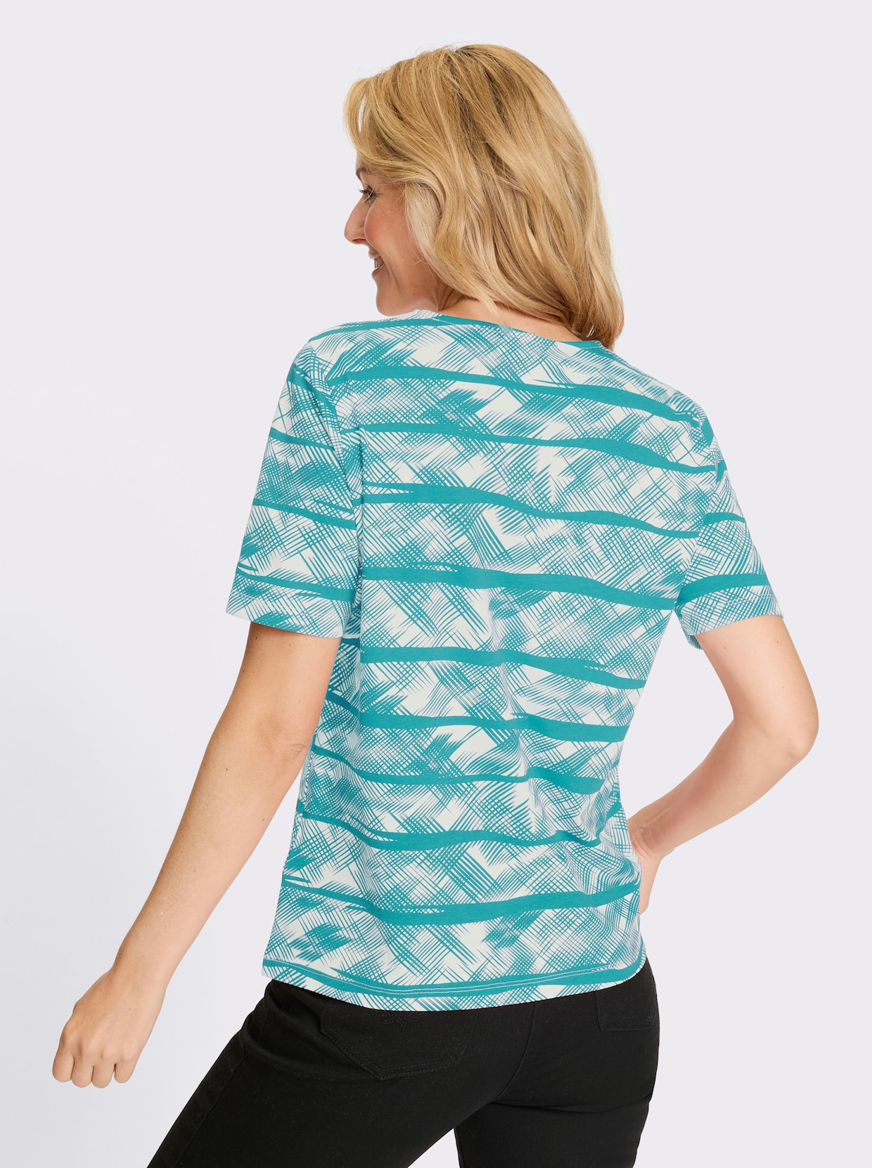 Kurzarmshirt - ozean-ecru-bedruckt