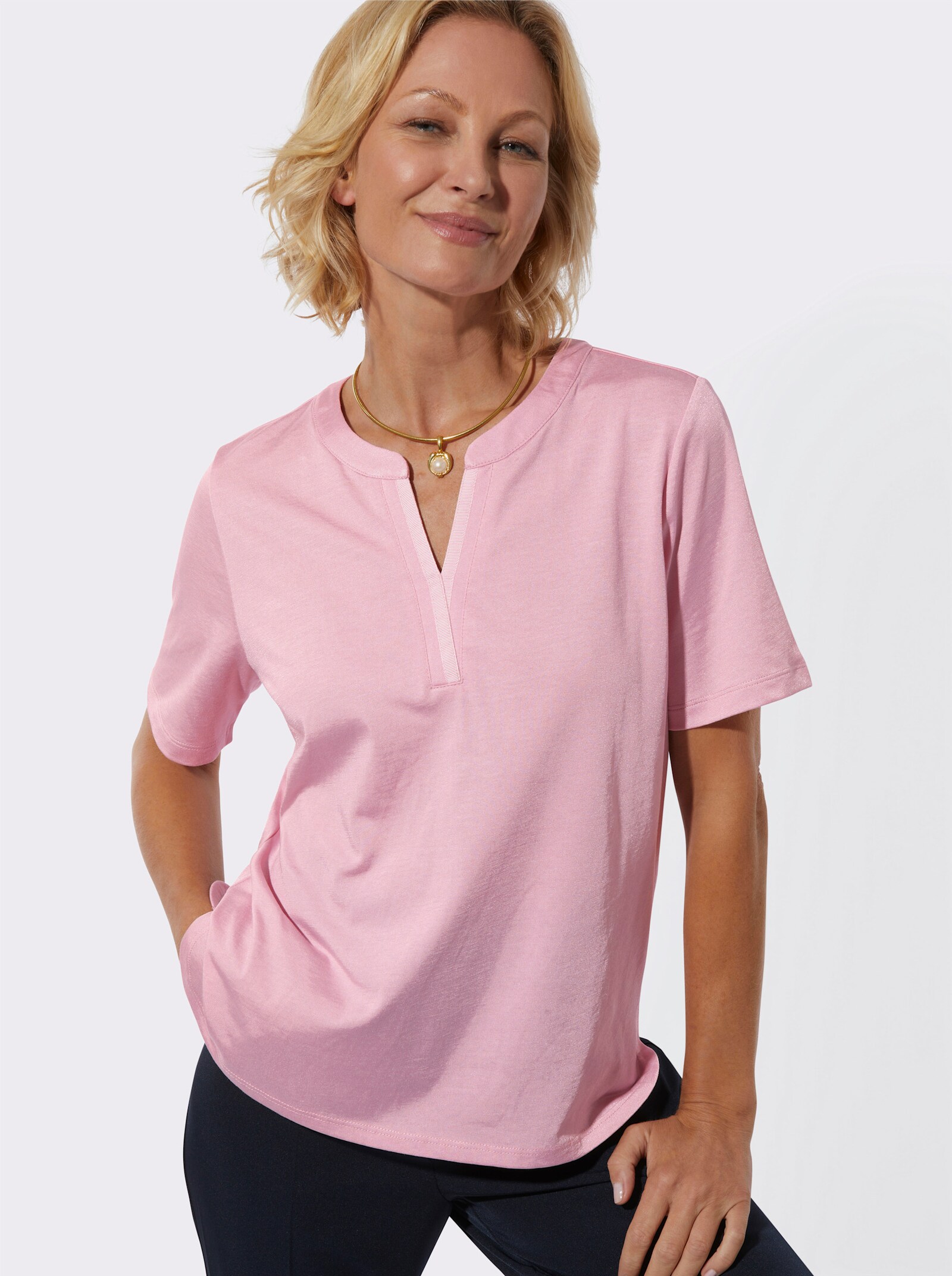 Kurzarmshirt in formstabiler Jersey-Qualität - rosé