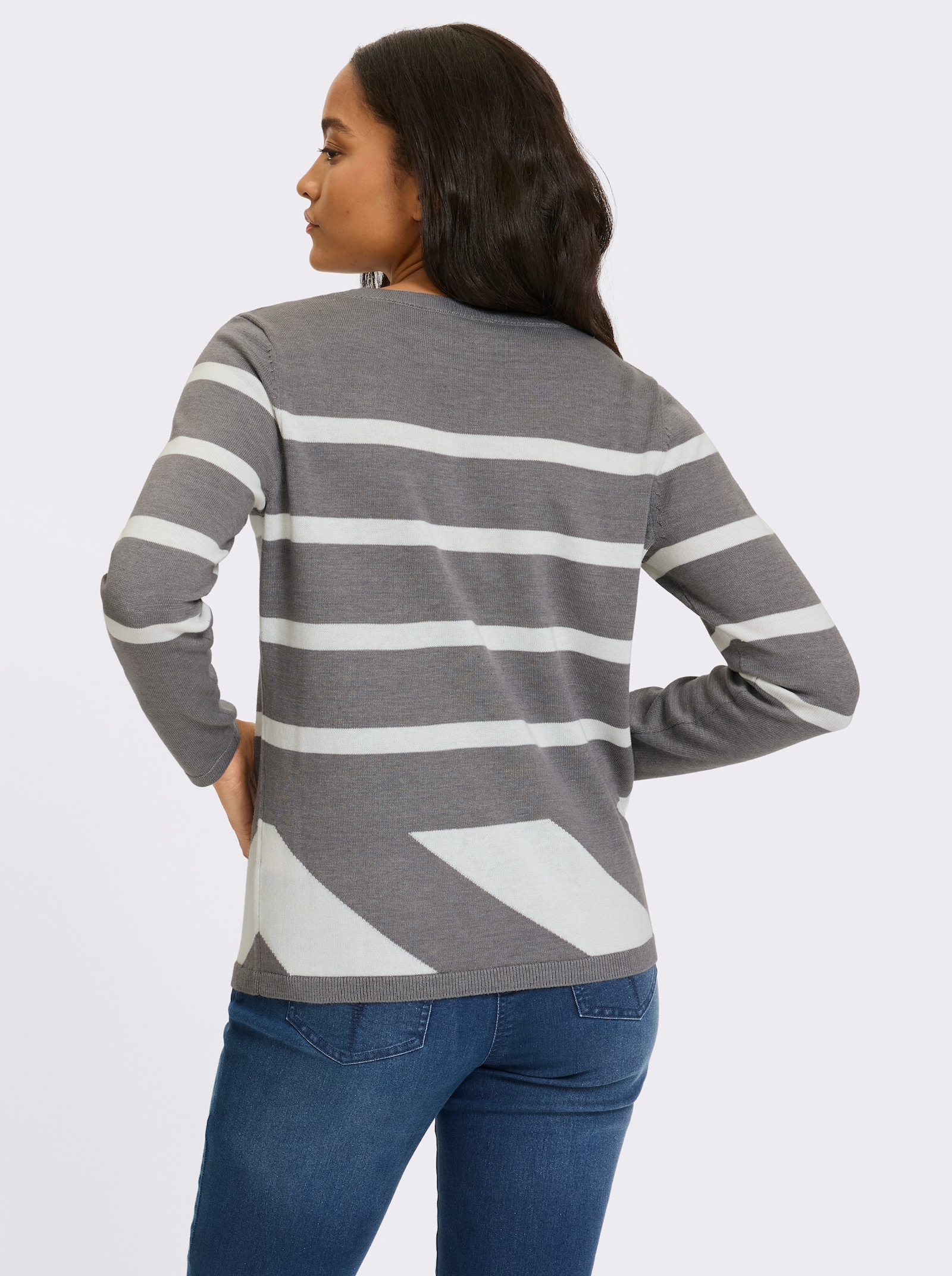 heine Pullover mit Rippenbündchen - grau-ecru-gemustert