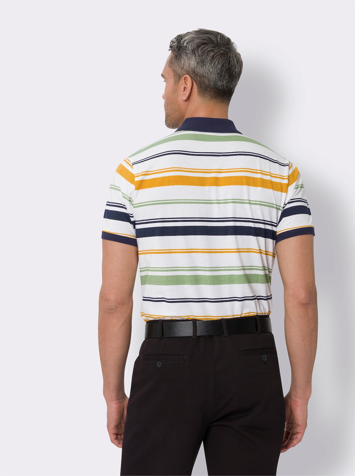 Poloshirt - wit/marine gestreept