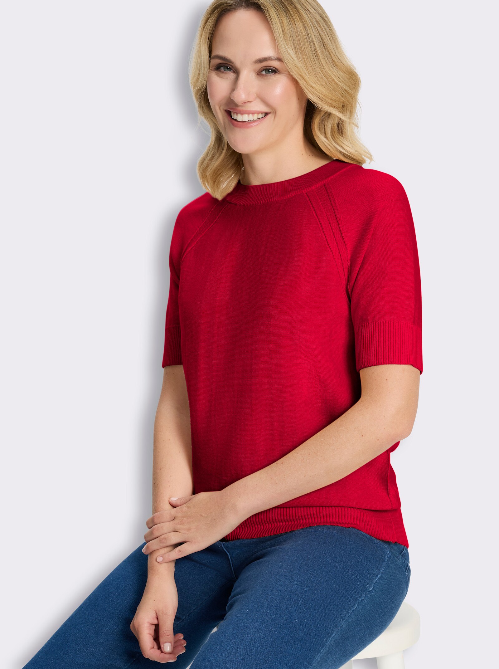 Kurzarmpullover mit Raglan-Ärmeln - rot