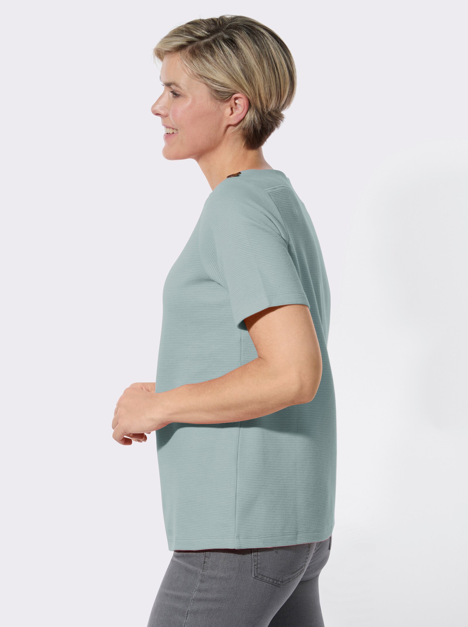 Kurzarmshirt mit Struktur-Jacquard - kalkmint
