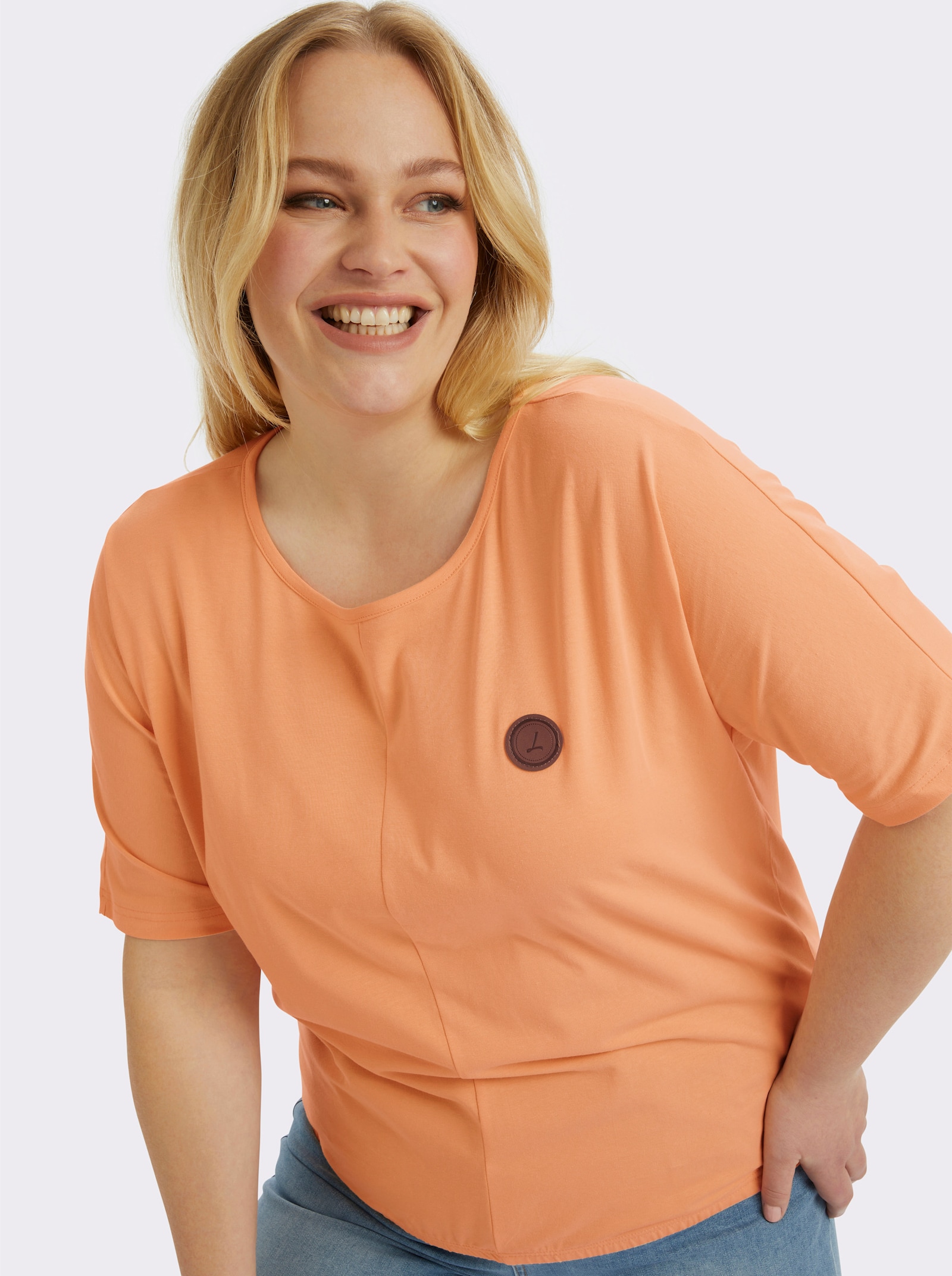 Kurzarmshirt mit Fledermausärmeln - apricot