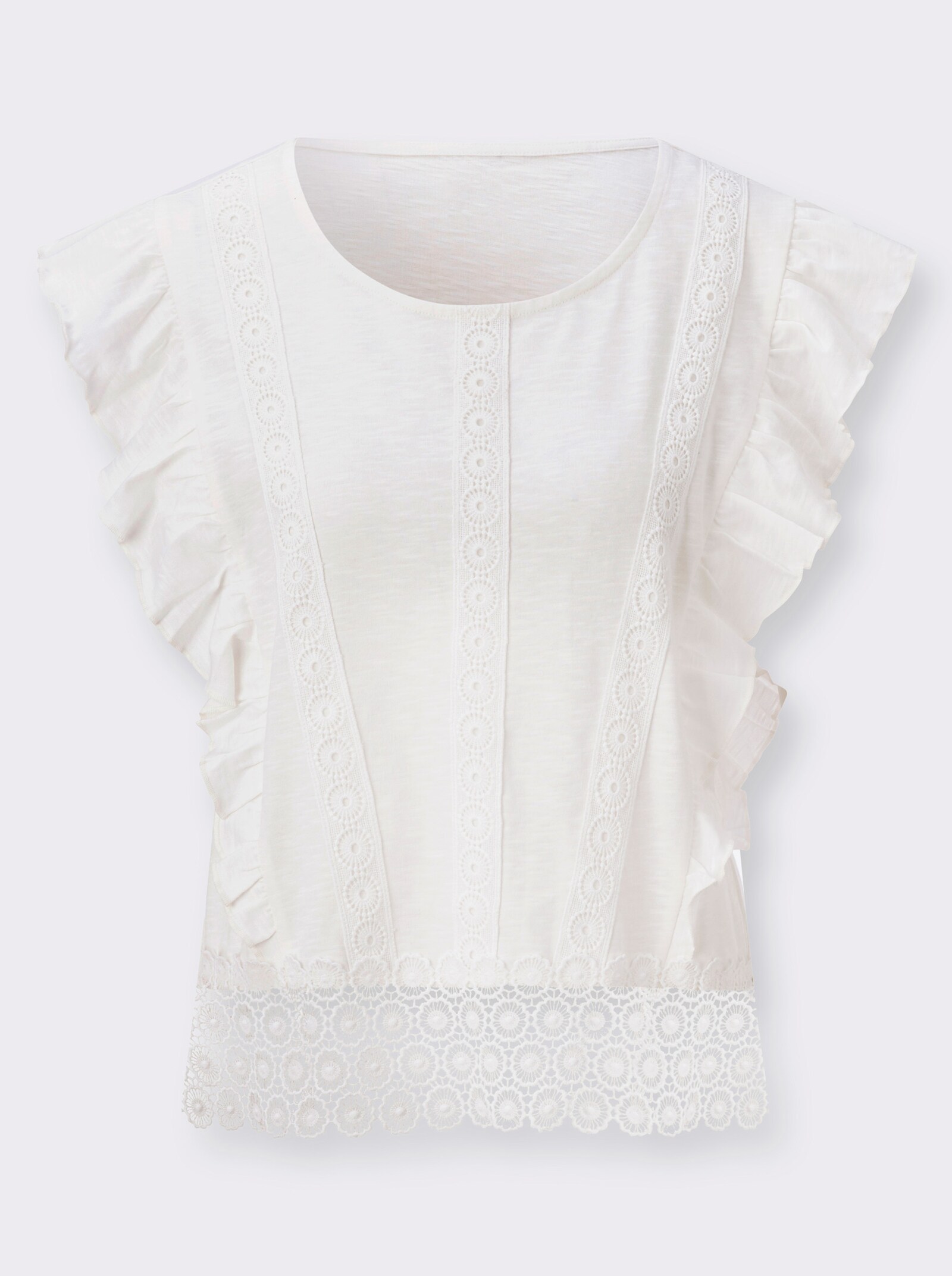 T-Shirt mit Spitzen-Einsatz - ecru