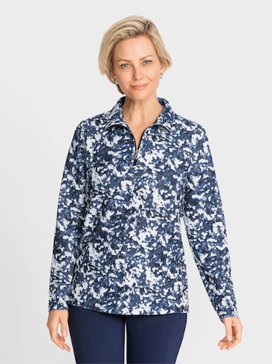 Winter-Shirt - jeansblau-ecru-bedruckt