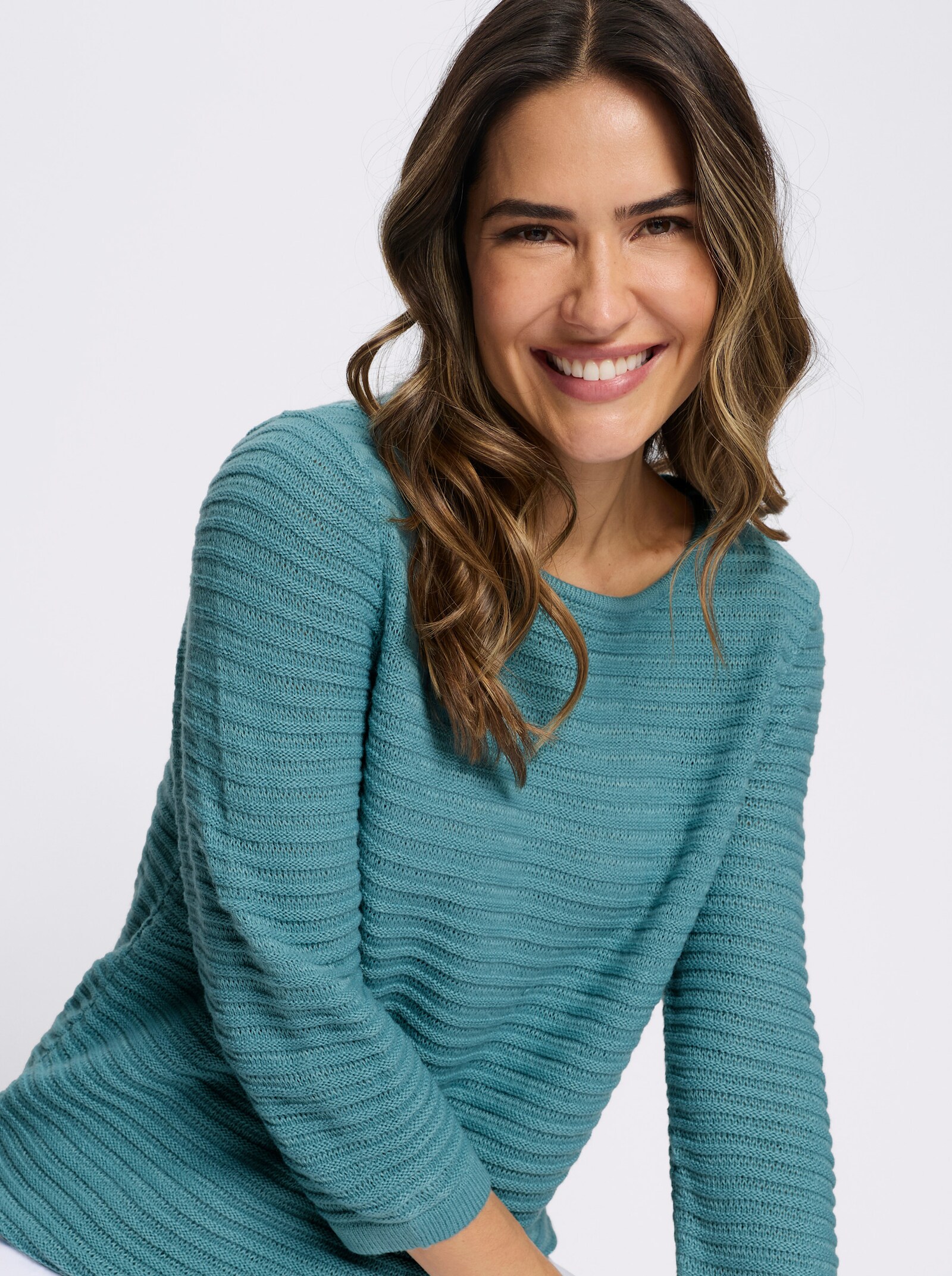 3/4 Arm-Pullover mit Struktur-Streifen - ozean