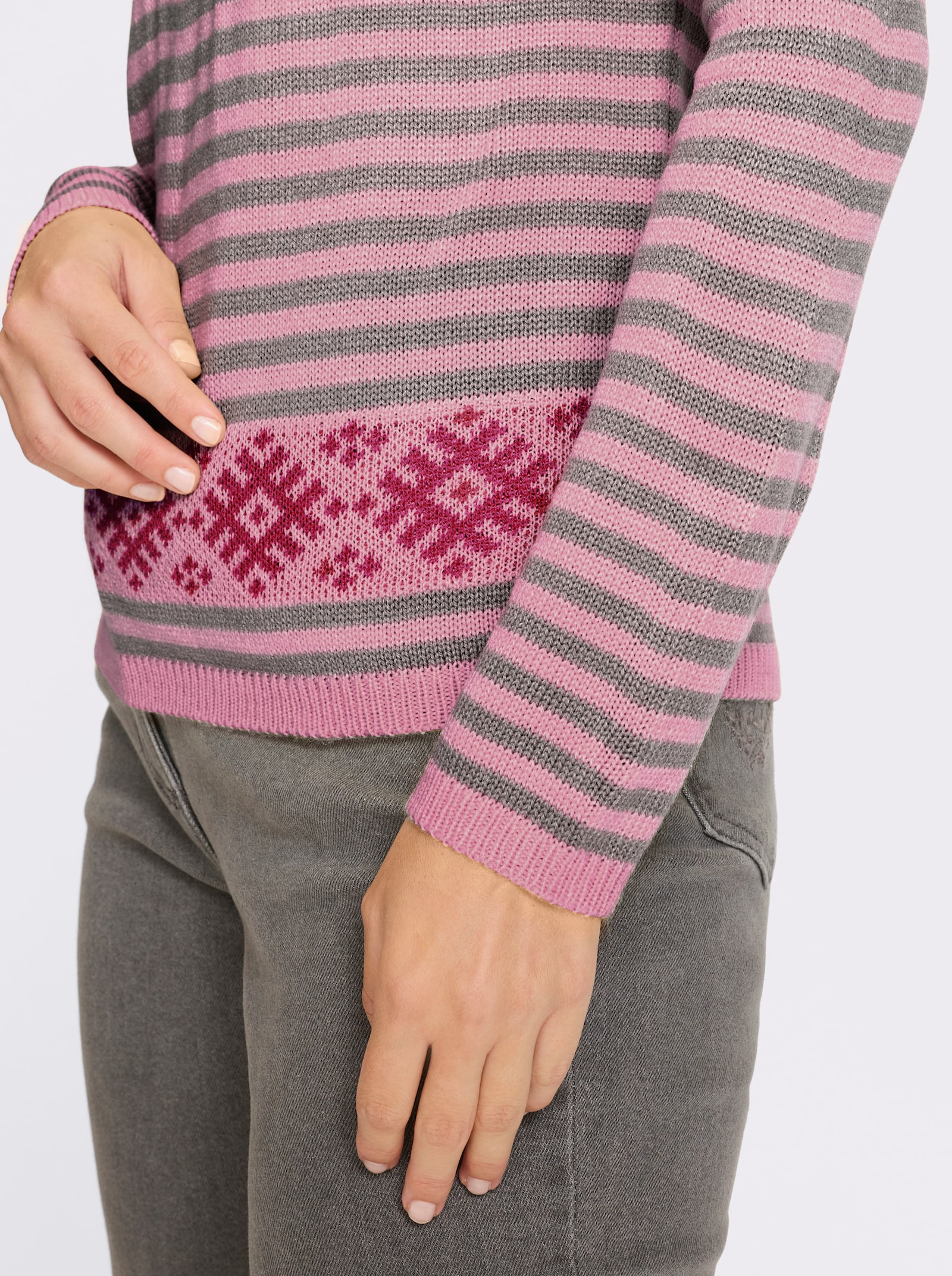 Langarm-Pullover im Streifen-Norweger-Mix - rosé-magenta-gemustert