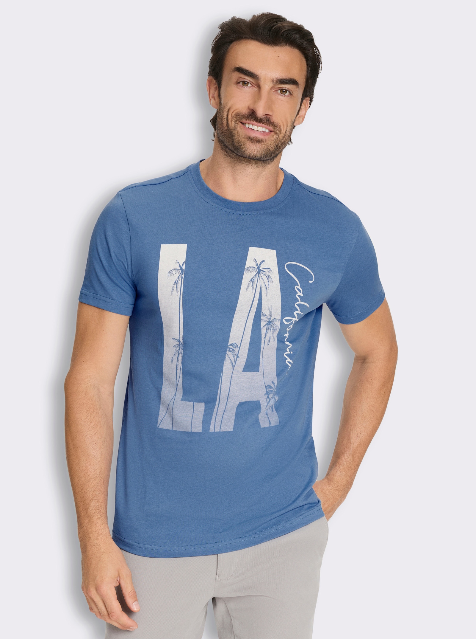 Marco Donati Kurzarmshirt mit kontrastfarbenem Print - mittelblau-bedruckt