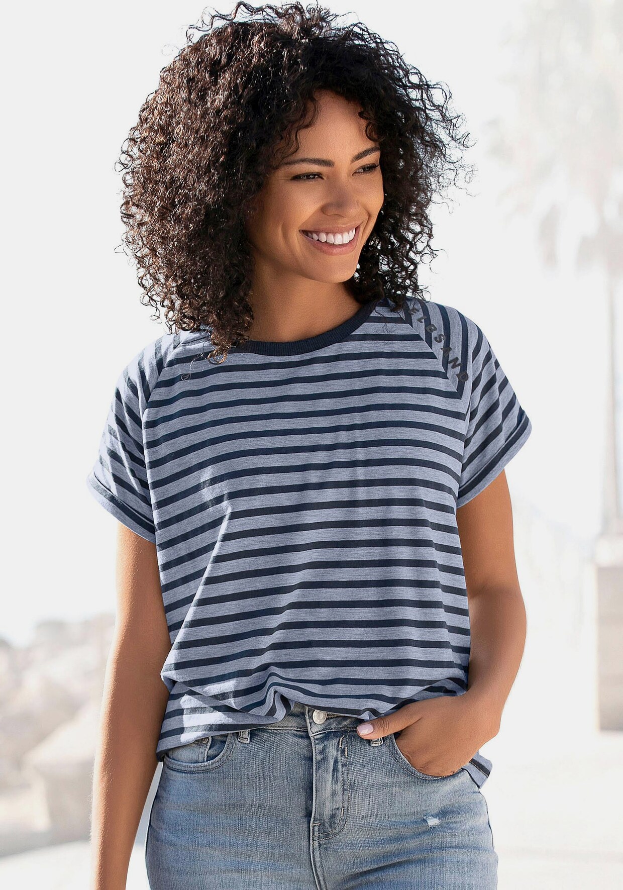 Elbsand Kurzarmshirt - blau-marine-gestreift