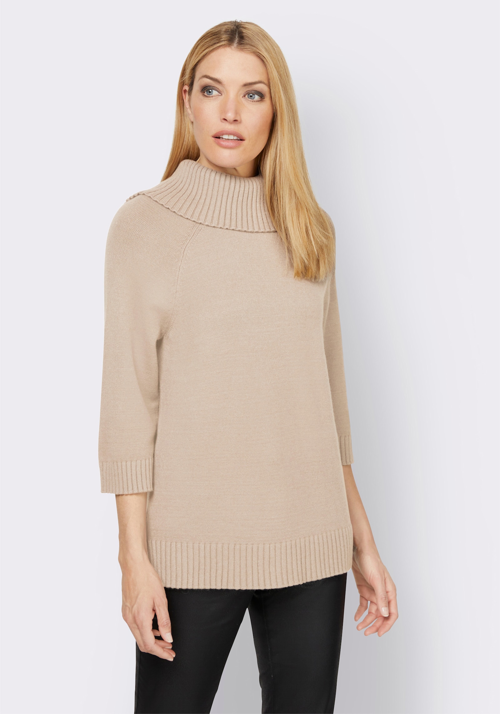 heine Rollkragenpullover mit 3/4-langen Raglan-Ärmeln - sand