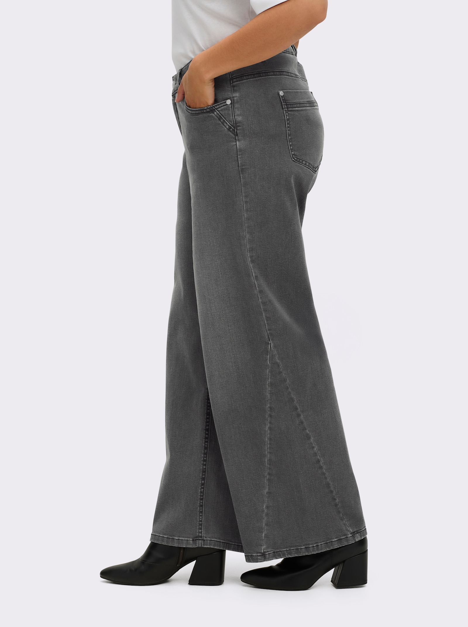 sheego Jeans mit weitem Bein und Knopflochgummi - stone-grey-denim