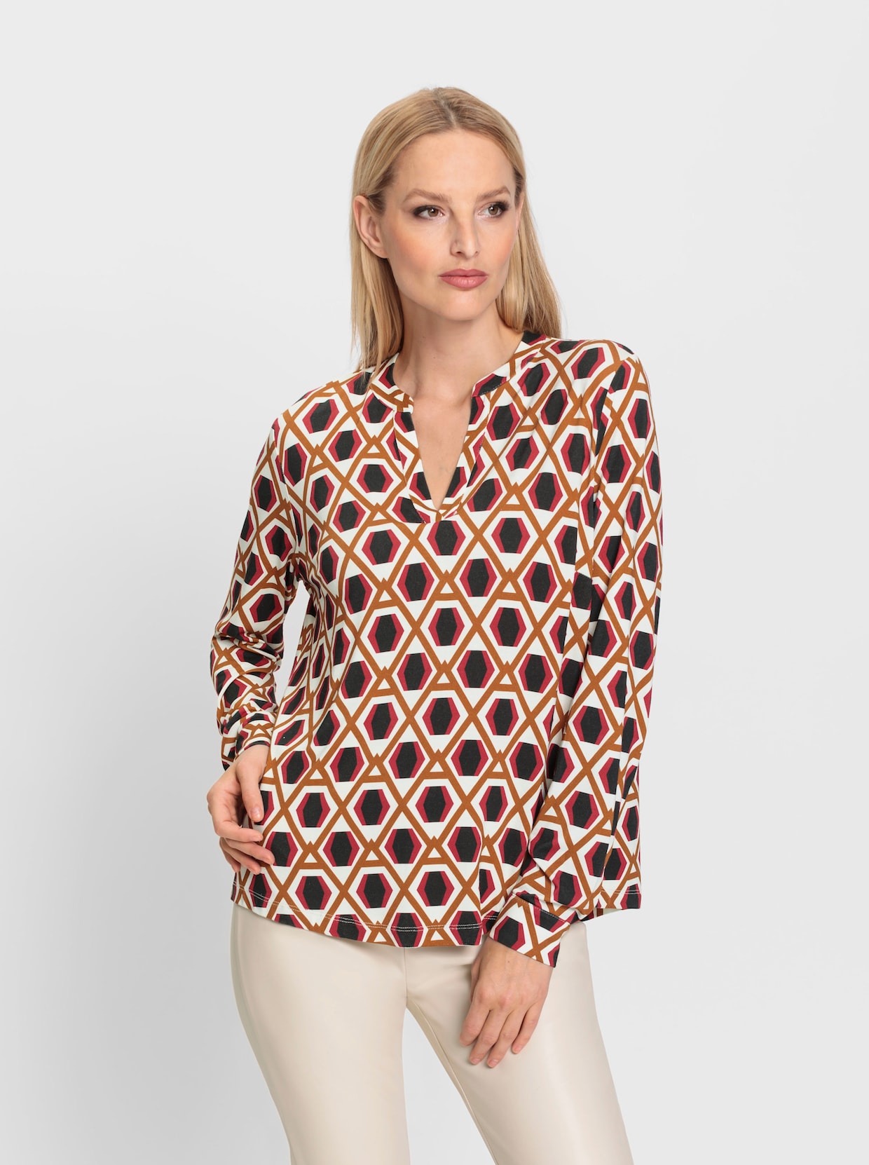 heine Jerseyblouse - zwart/cognac bedrukt