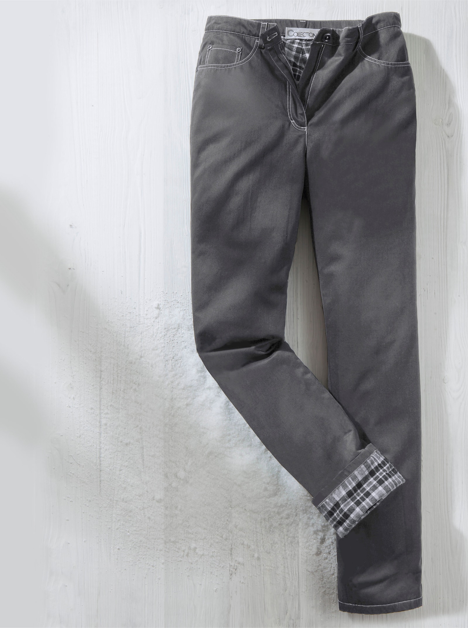 Cosma Thermohose mit kariertem Futter - grau