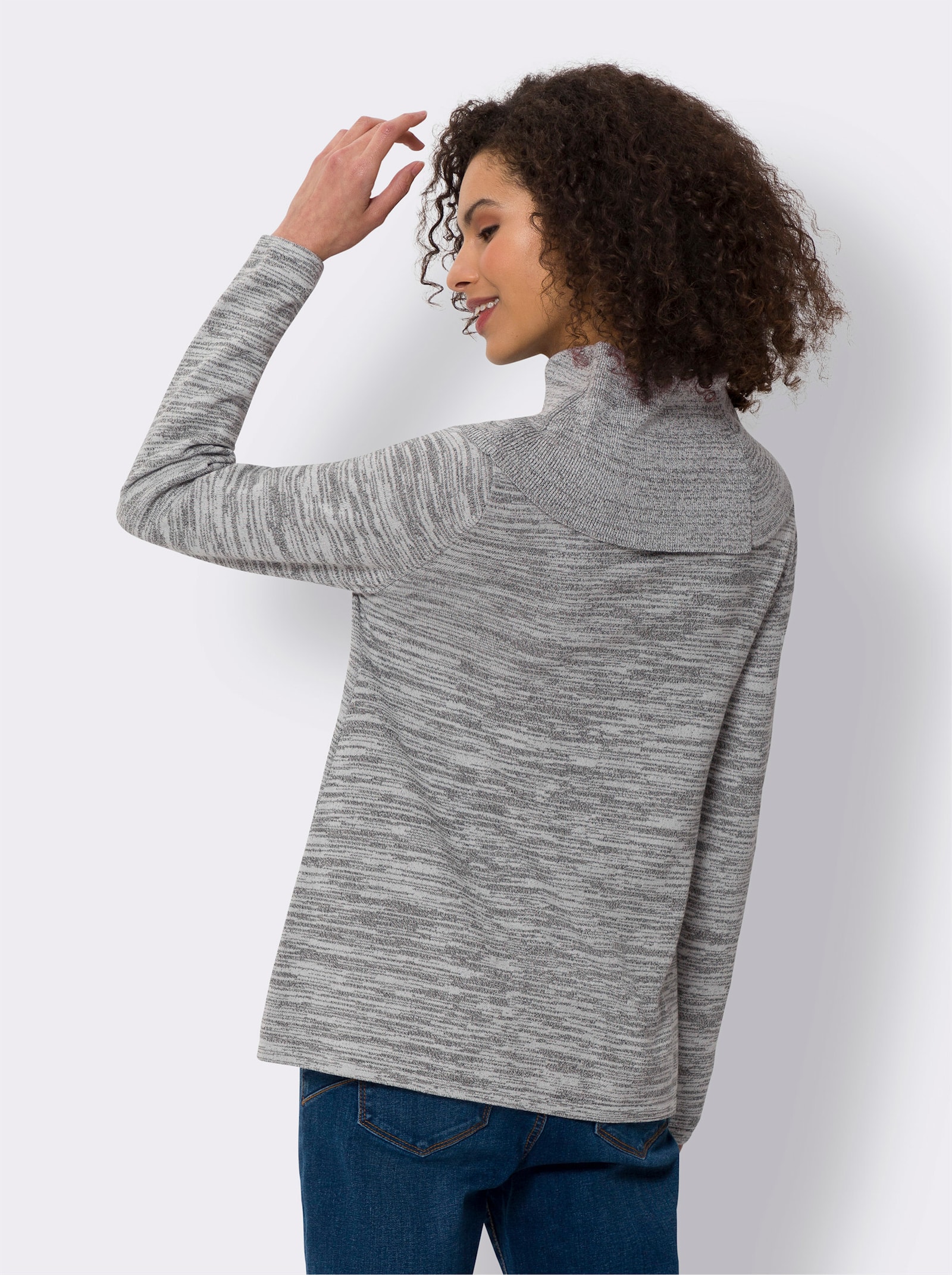 heine Feinstrickpullover mit Rollkragen - grau-meliert