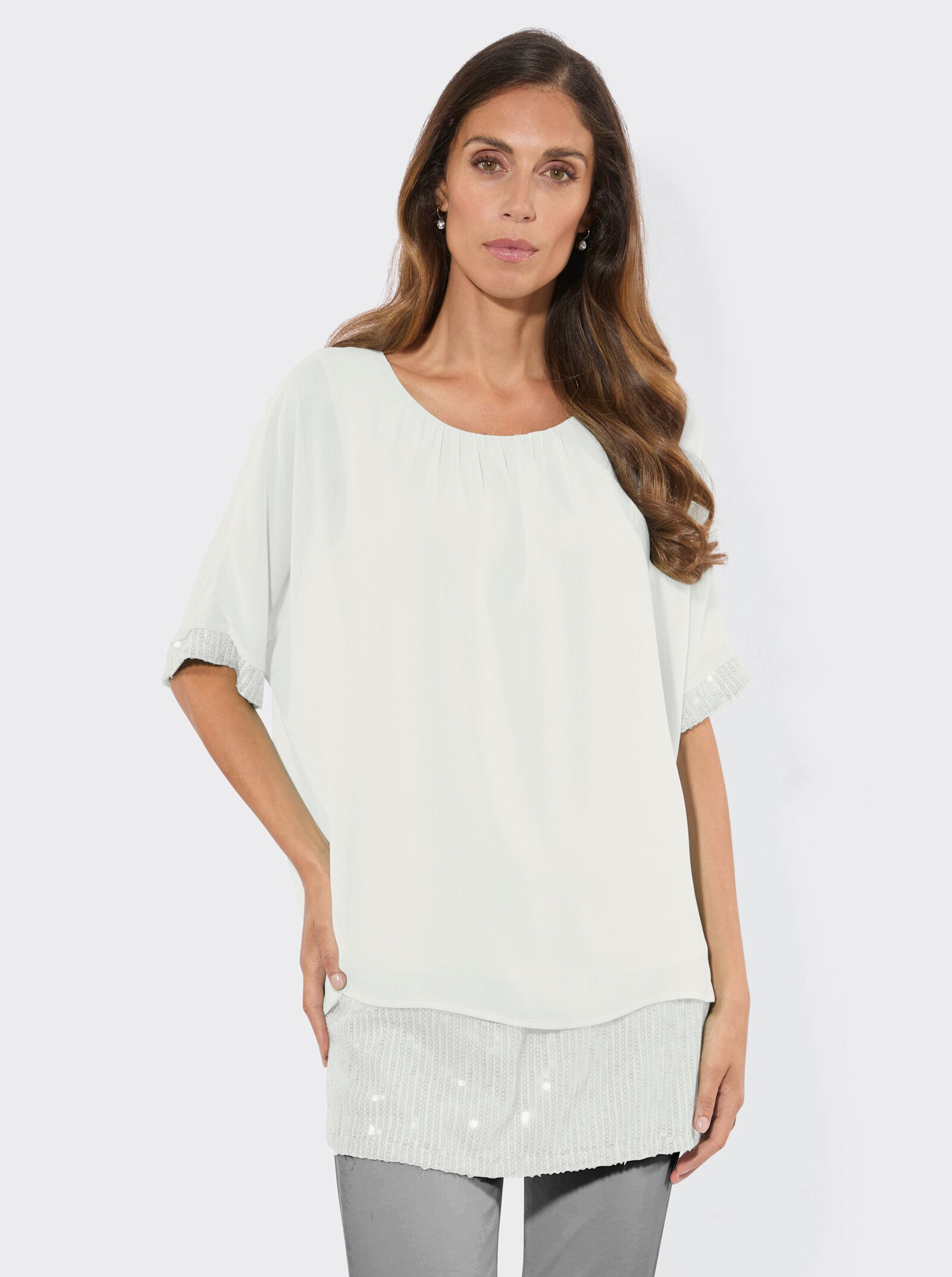 Longbluse in Chiffon-Qualität - ecru