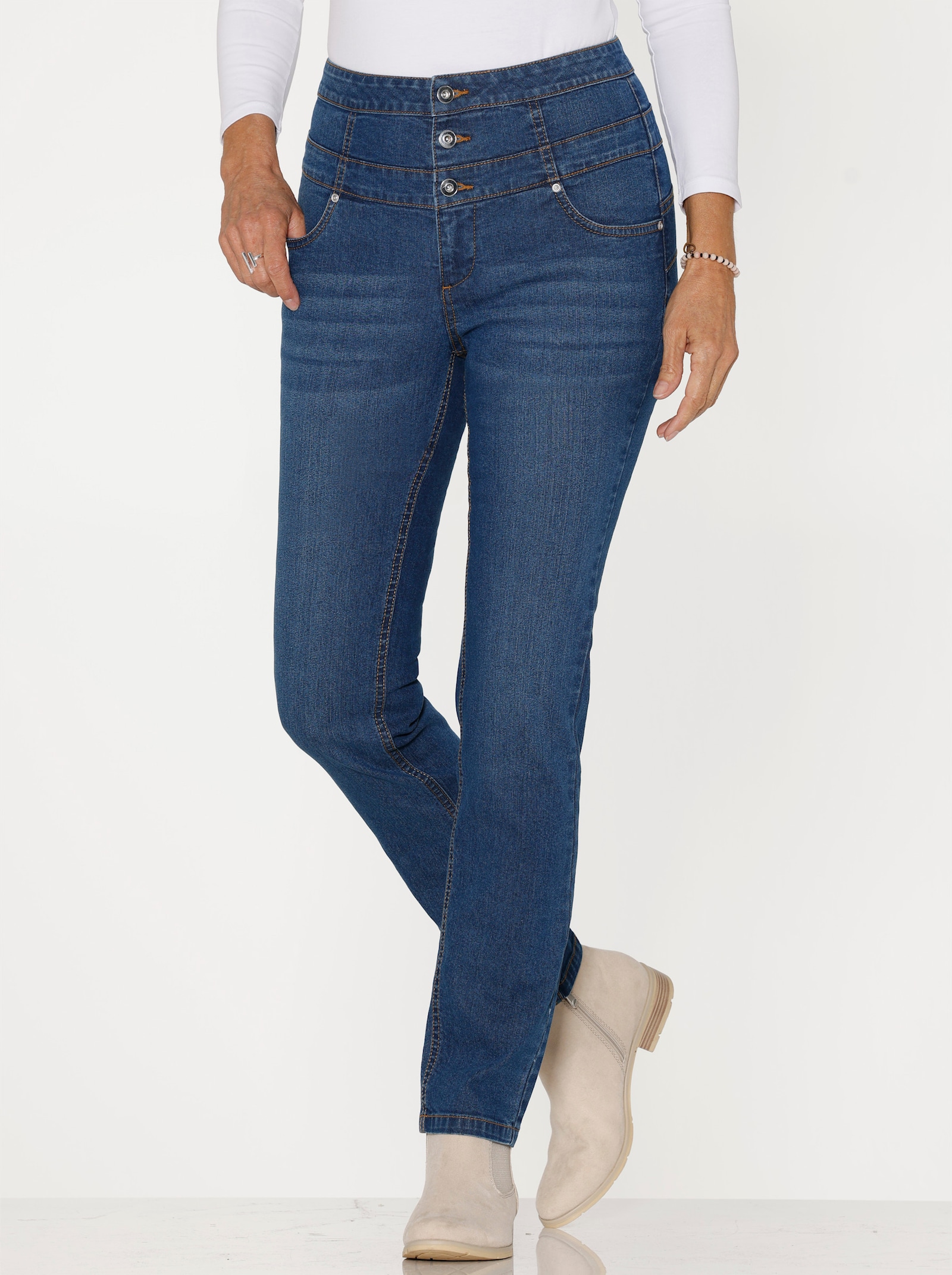 Jeans mit hohem Bund - blue-stone-washed