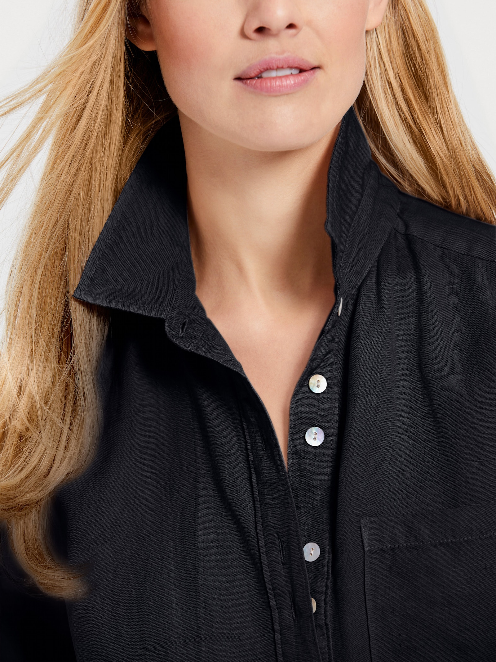 heine Overhemdblouse in mix van katoen en linnen - marine